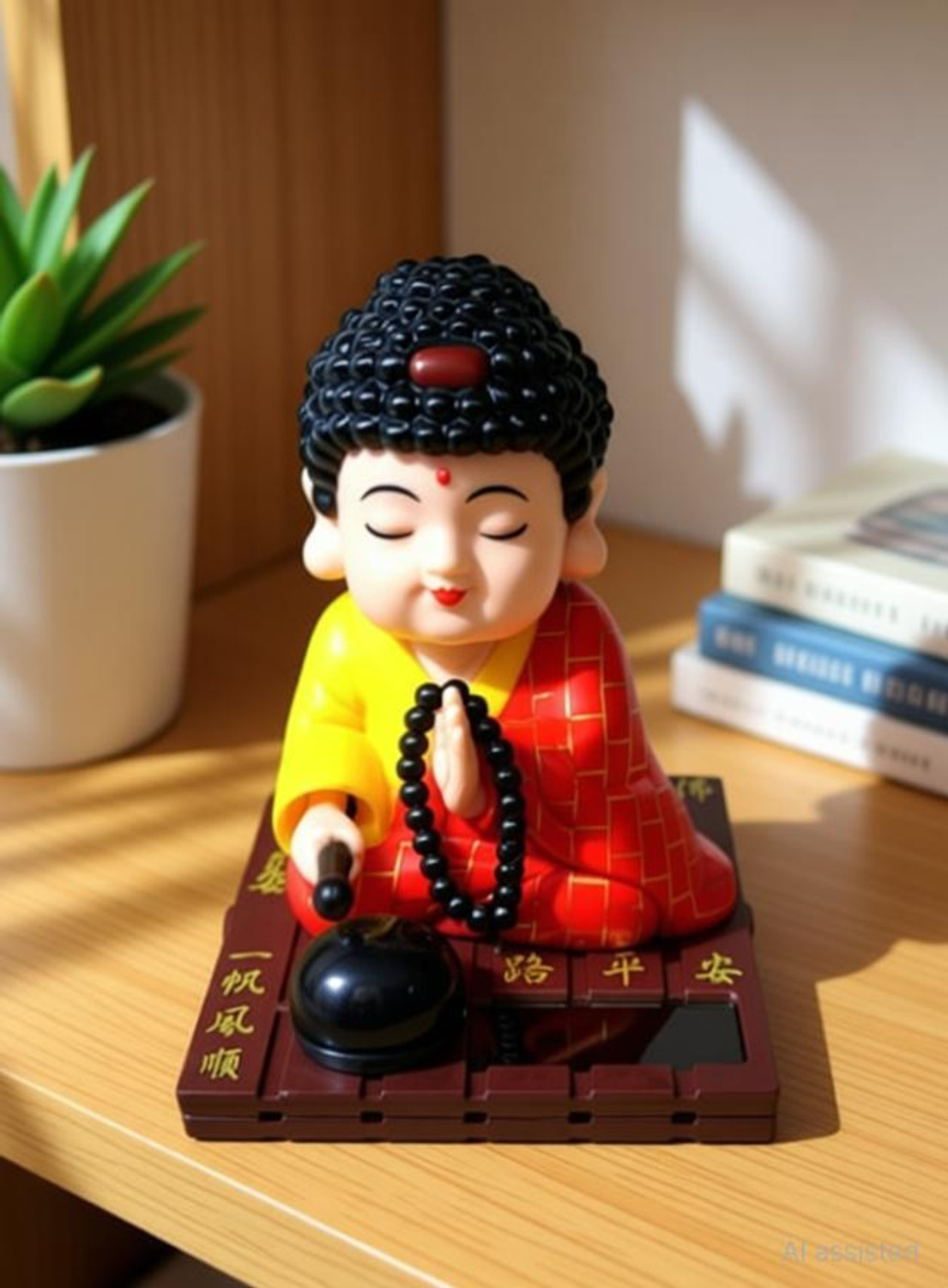 Image of DECOVATE Solar Powered Buddha Bobblehead car, office desks, or home decor Decorative Showpiece - 9.5 cm (Plastic, Red)