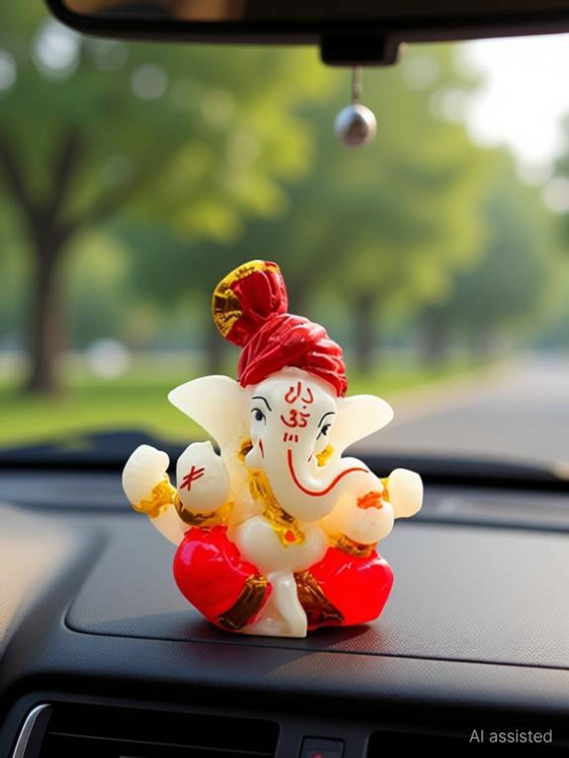 TAG ON Lord Ganesha Ganpati Resin Idol Showpiece for Car Dashboard Decorative Showpiece - 5.5 cm