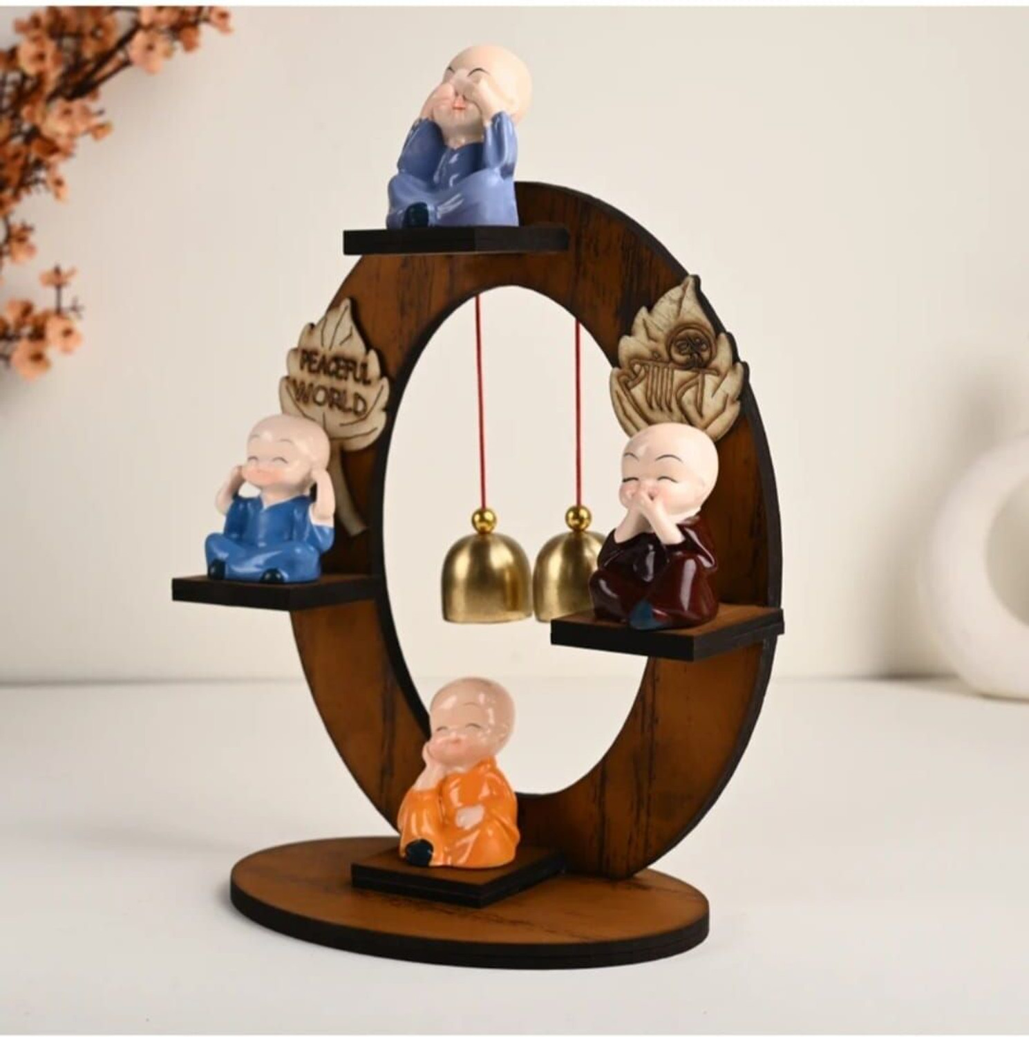 Image of VRIDAANN ZEN FOUR MONKS WOODEN TABLETOP DECOR - 22CM Decorative Showpiece - 22 cm