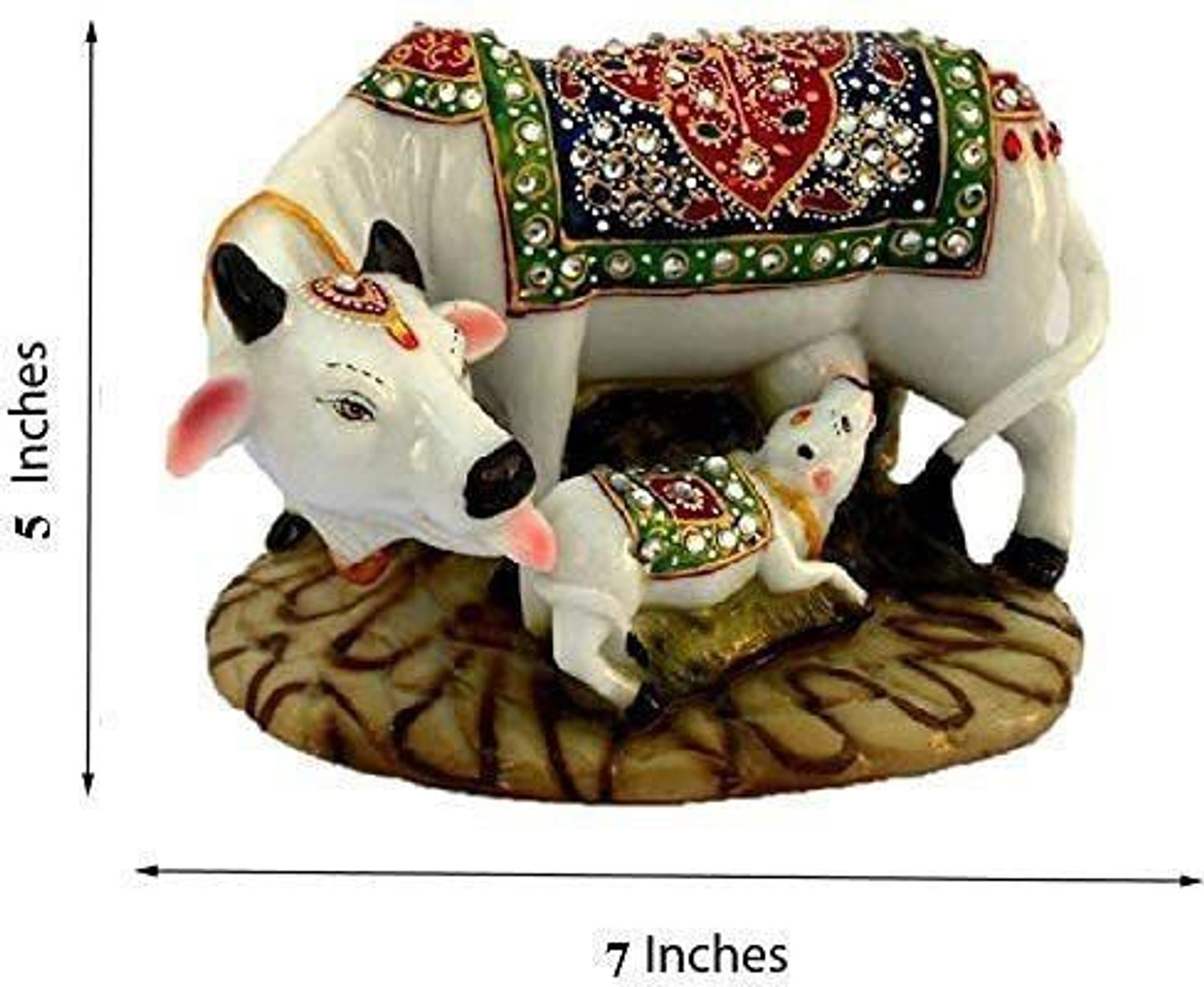 Image of MAHADEV Decorative Marble Kamdhenu Cow Calf Statue for Home Office Decor Decorative Showpiece - 9 cm
