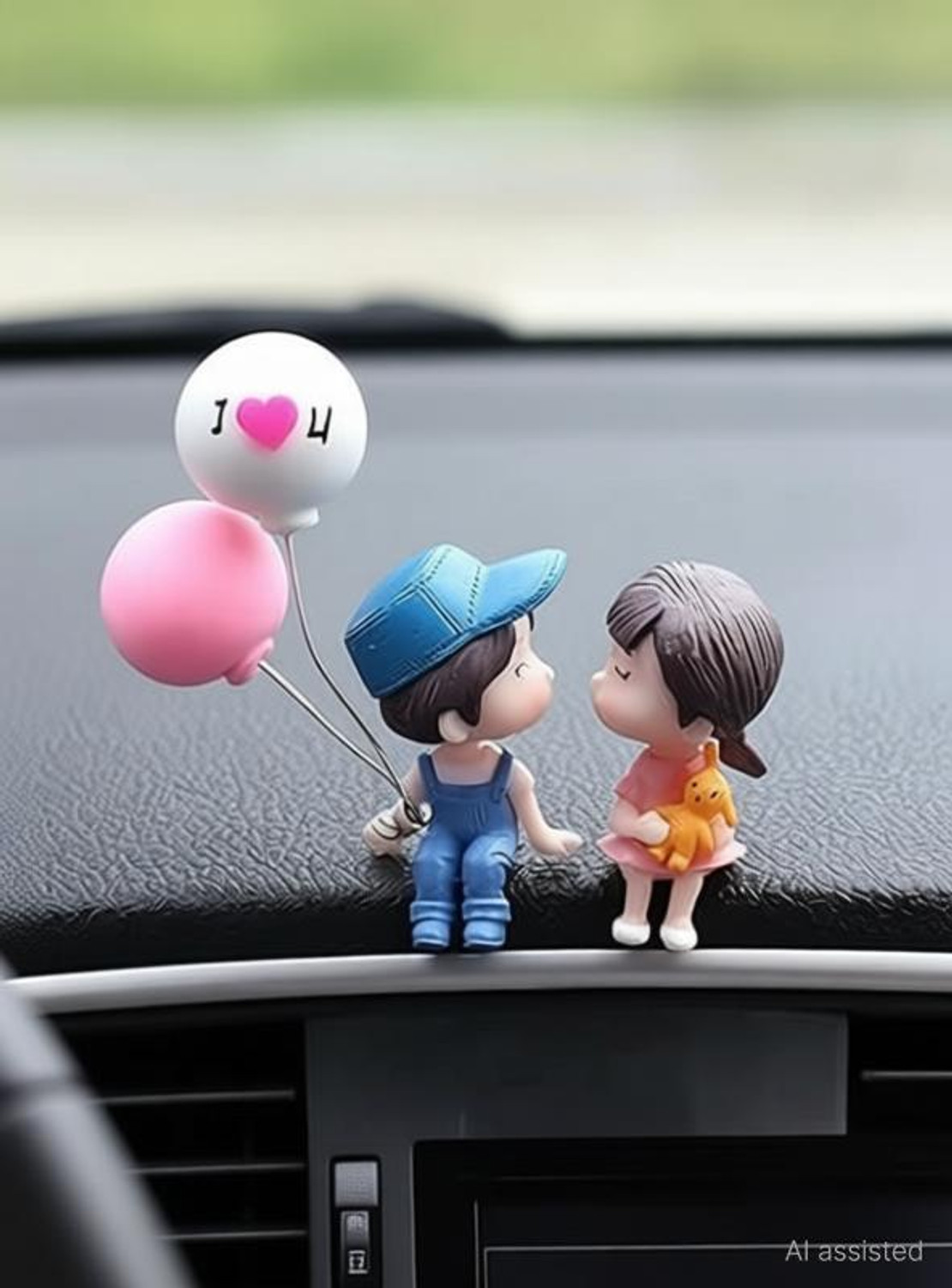Image of AKOOPAR GLOBAL CAR DASHBOARD CUTE COUPLE PAIR ( BLUE) Decorative Showpiece - 5 cm