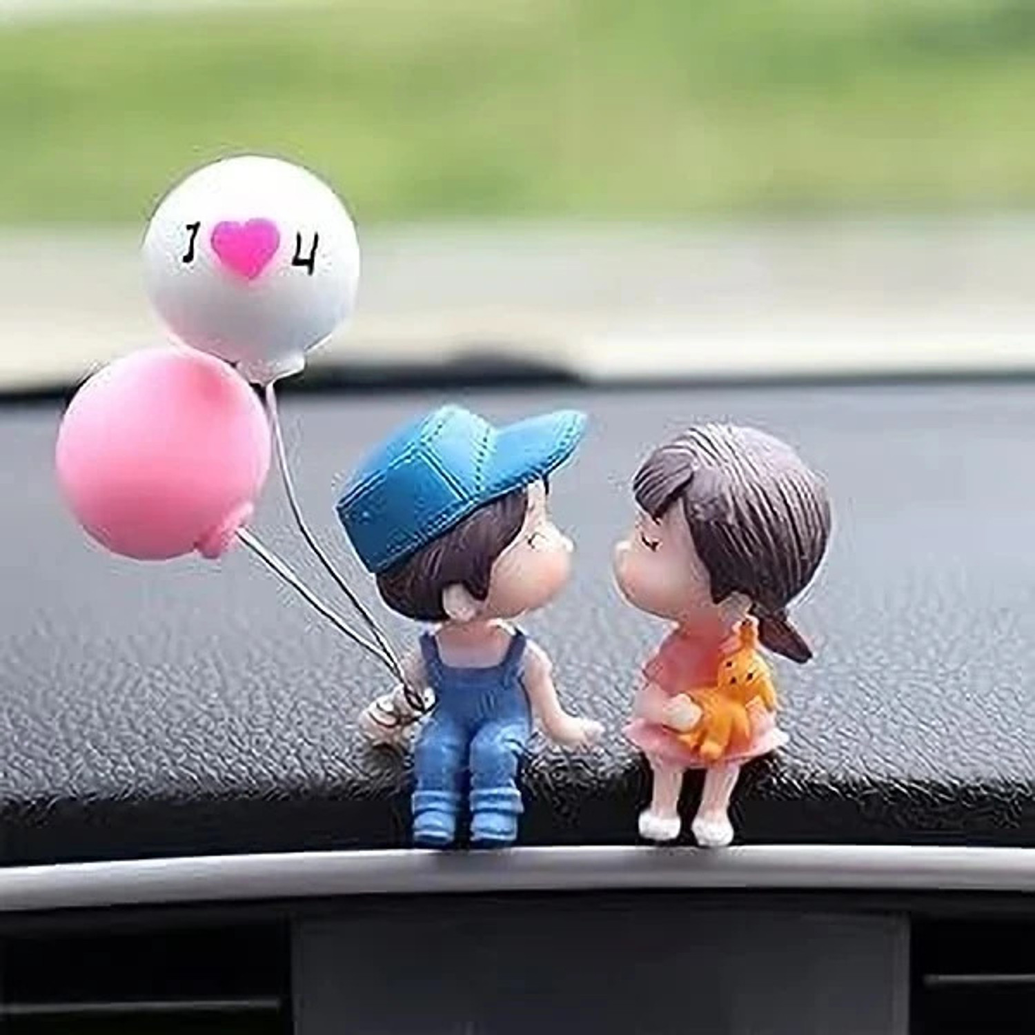 Image of AKOOPAR GLOBAL CAR DASHBOARD CUTE COUPLE PAIR ( BLUE) Decorative Showpiece - 5 cm