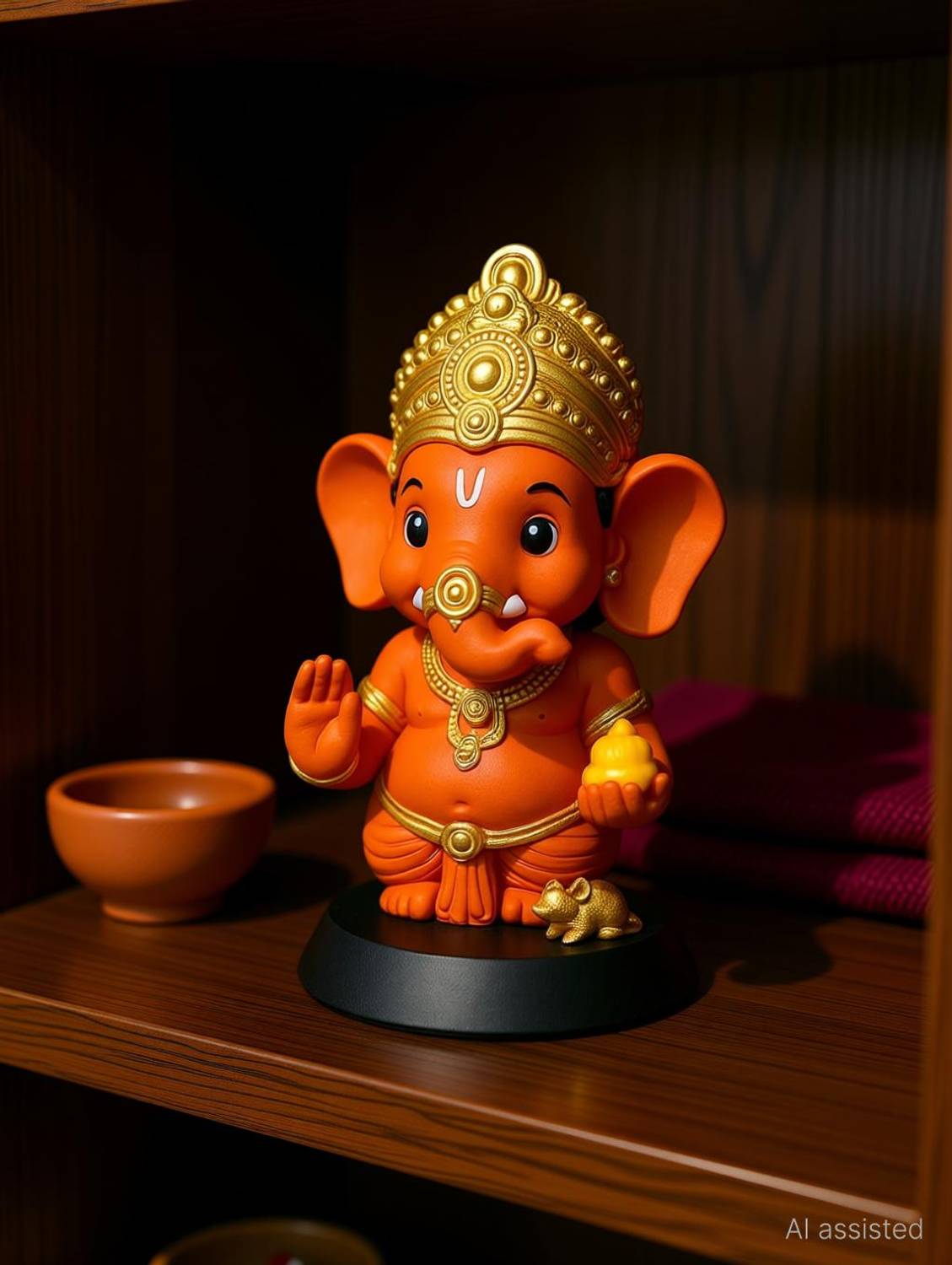 MKecom Shree Bal Ganesh – Kesari Edition Bal Ganesha Car Dashboard Idol Decorative Showpiece  -  10.5 cm