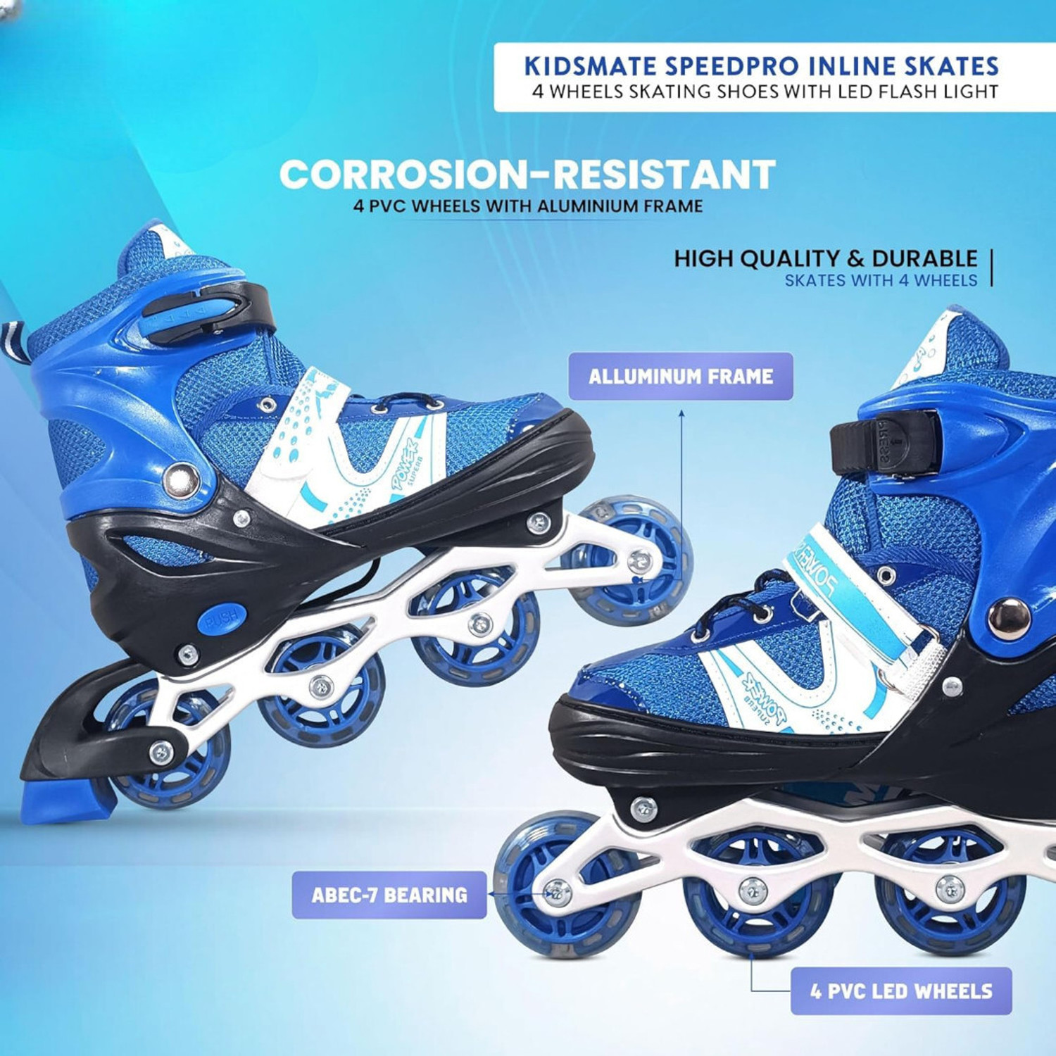 Image of MILONI USA Hight Quality Size Adjustable Aluminum-Alloy In-line Adults Size 6 UK - 9 UK