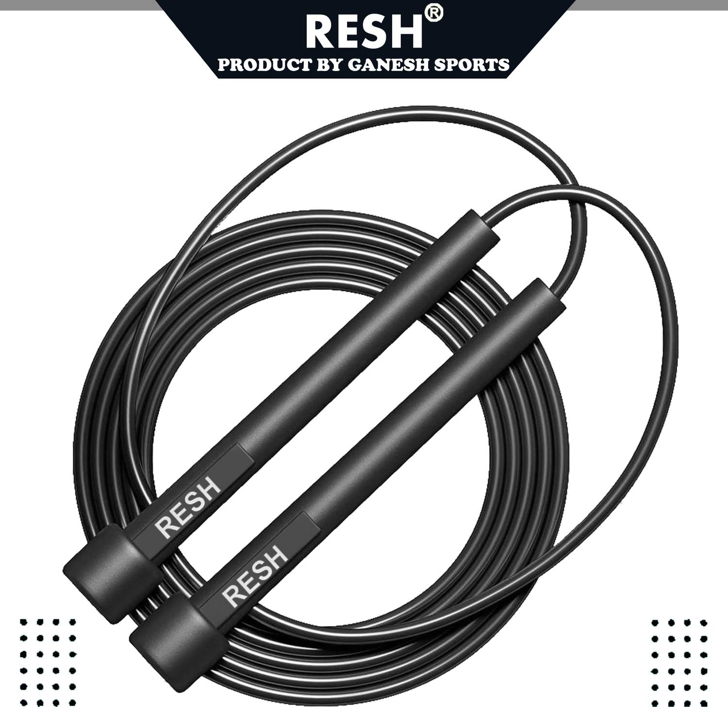 Resh (Black) Adjustable Freestyle Skipping Rope (Length: 275 cm)