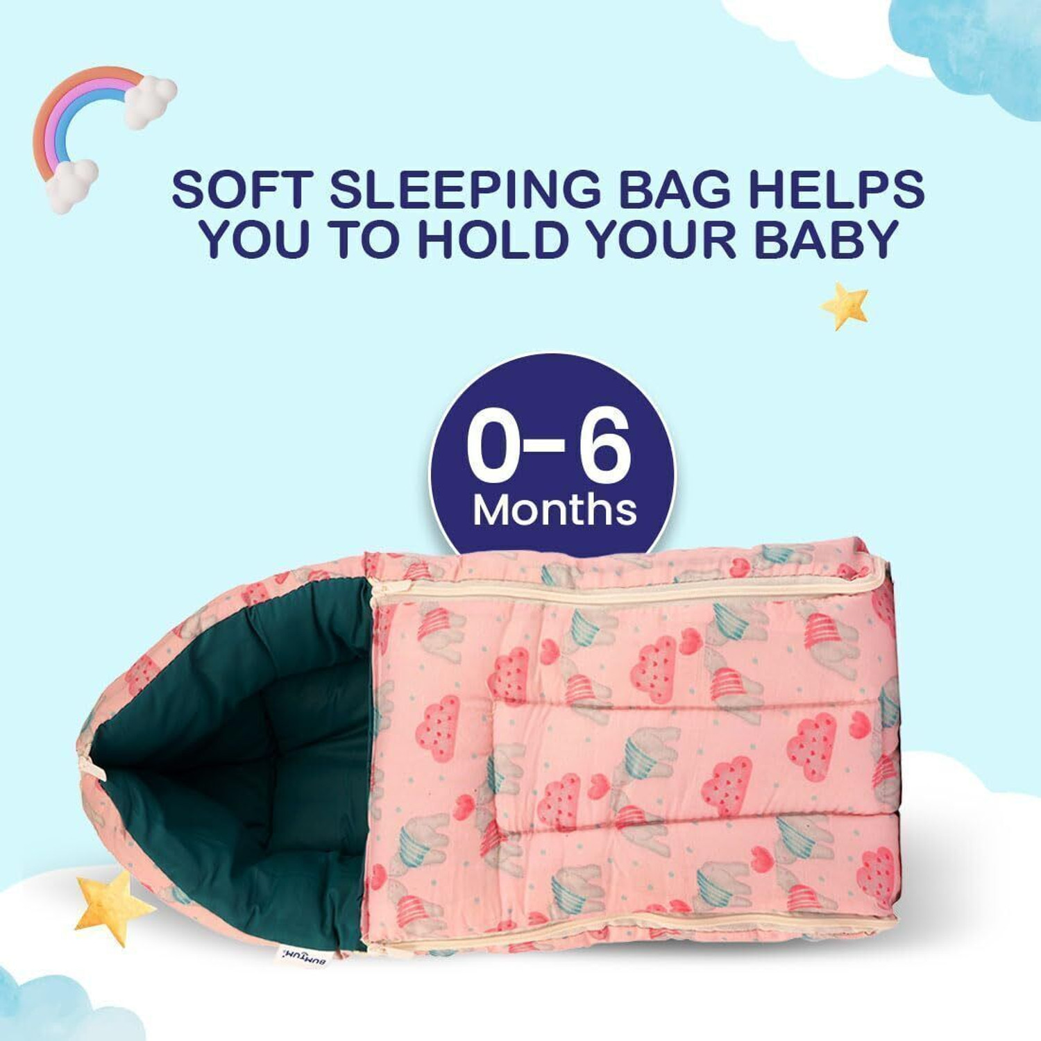 Image of BUMTUM 0-6 Months New Born Baby Unisex Cotton Carry Bag 3 in 1 Baby Bed Sleeping Bag