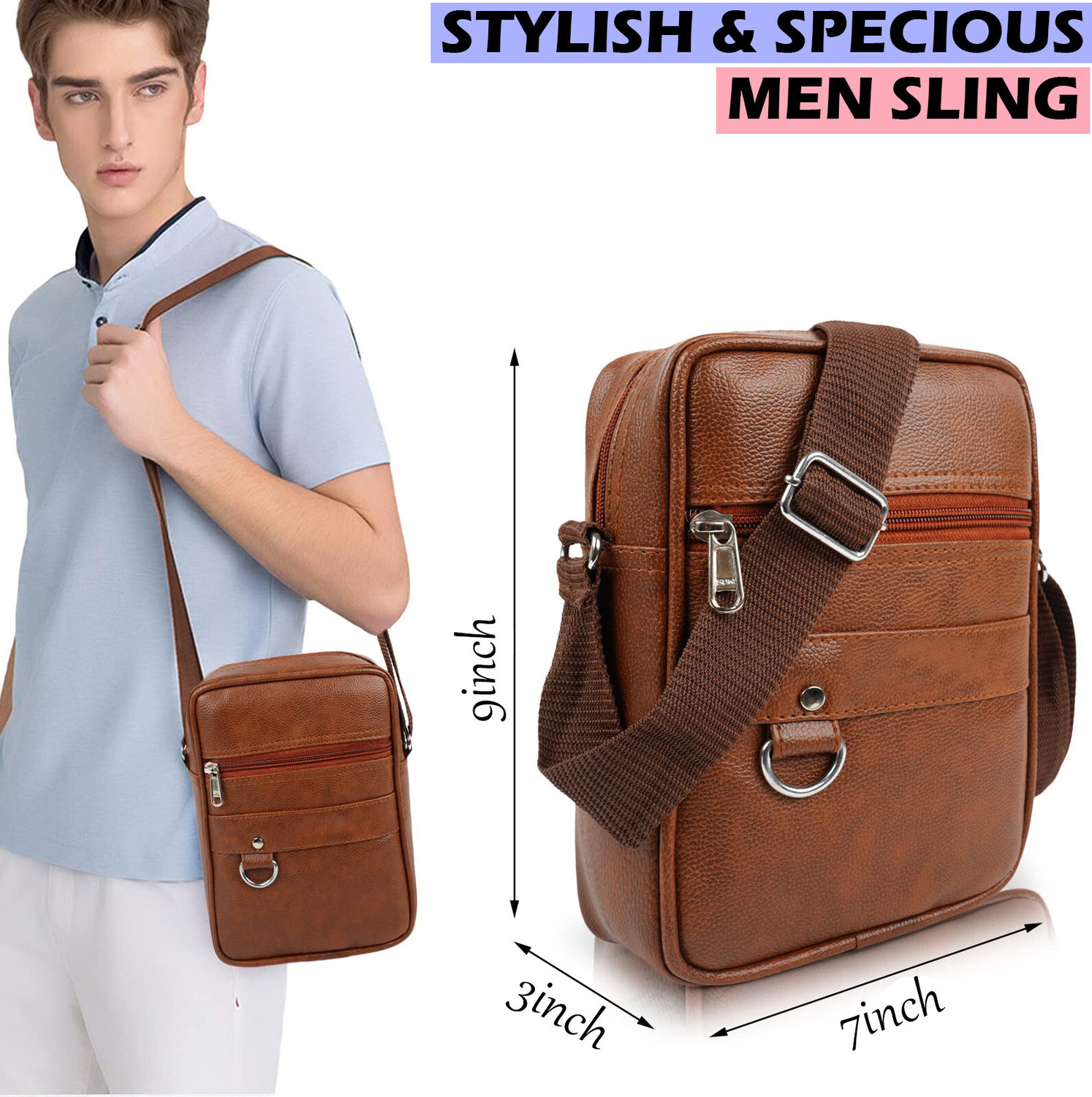 Image of ZipCraze Men Tan Messenger Bag