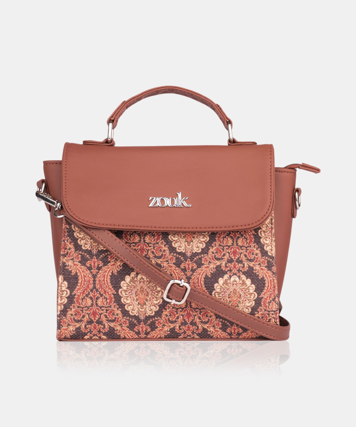 Image of ZOUK Brown Sling Bag Jodhpur Damask Statement Sling Bag