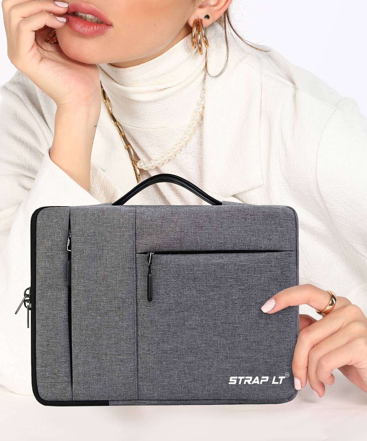 Straplt Grey 15-16 Inch Laptop Messenger Bag - Image 2