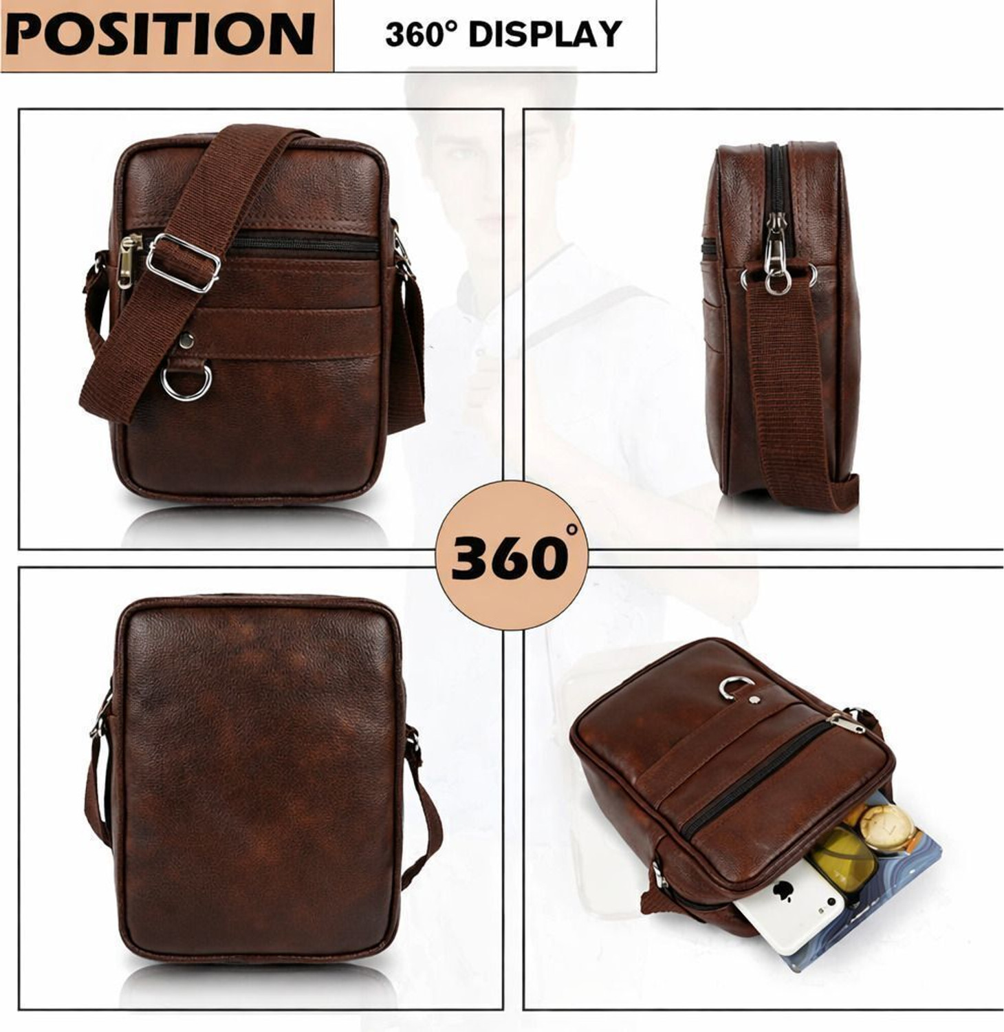 Image of SRACO Brown Sling Bag Stylish Cross Body Sling bag for Office, Cash, Business Collection, Travelling