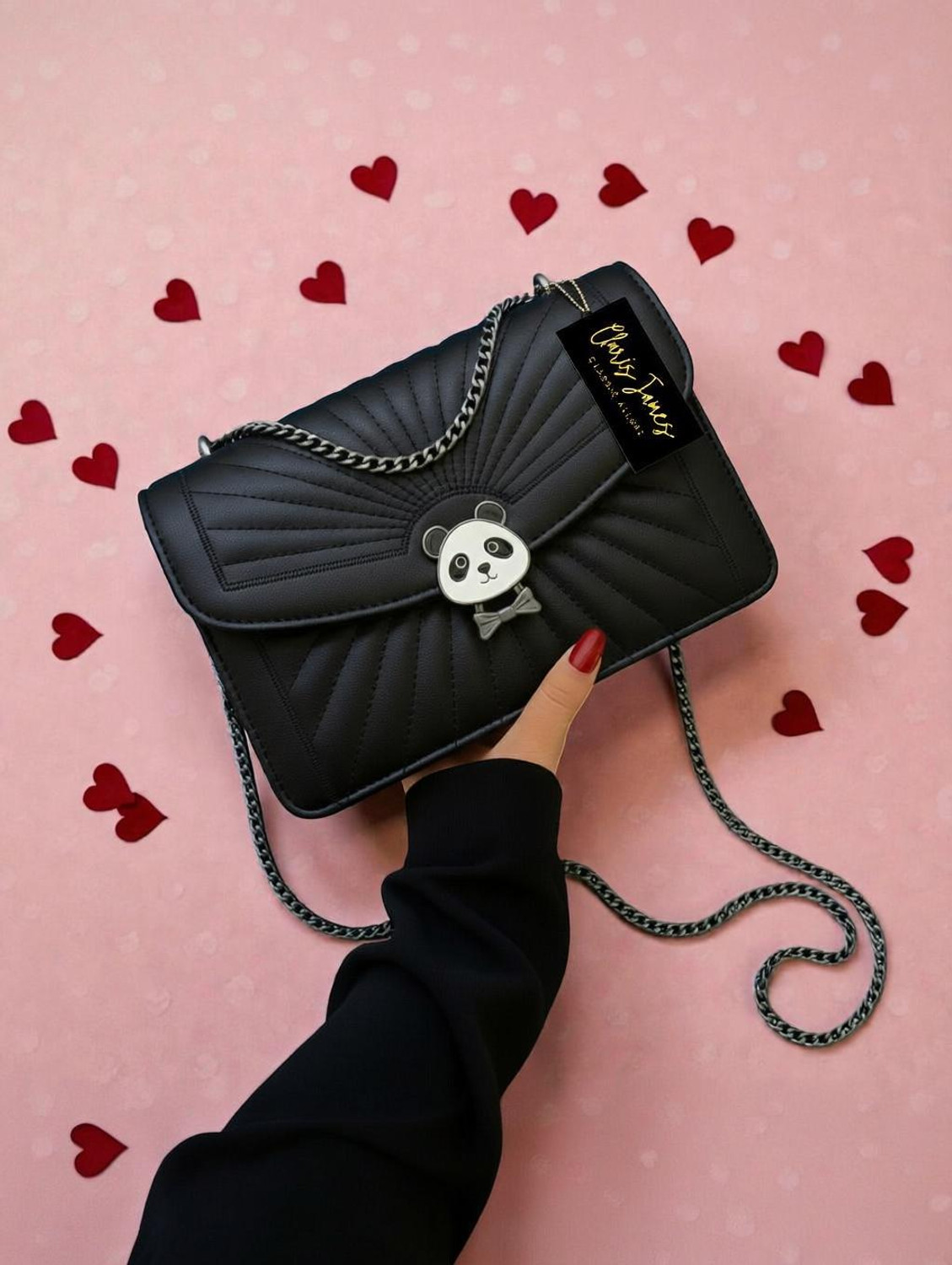 Image of clarisjames Black Women Sling Bag PU leather crossbody chain handle casual Black slingbag women