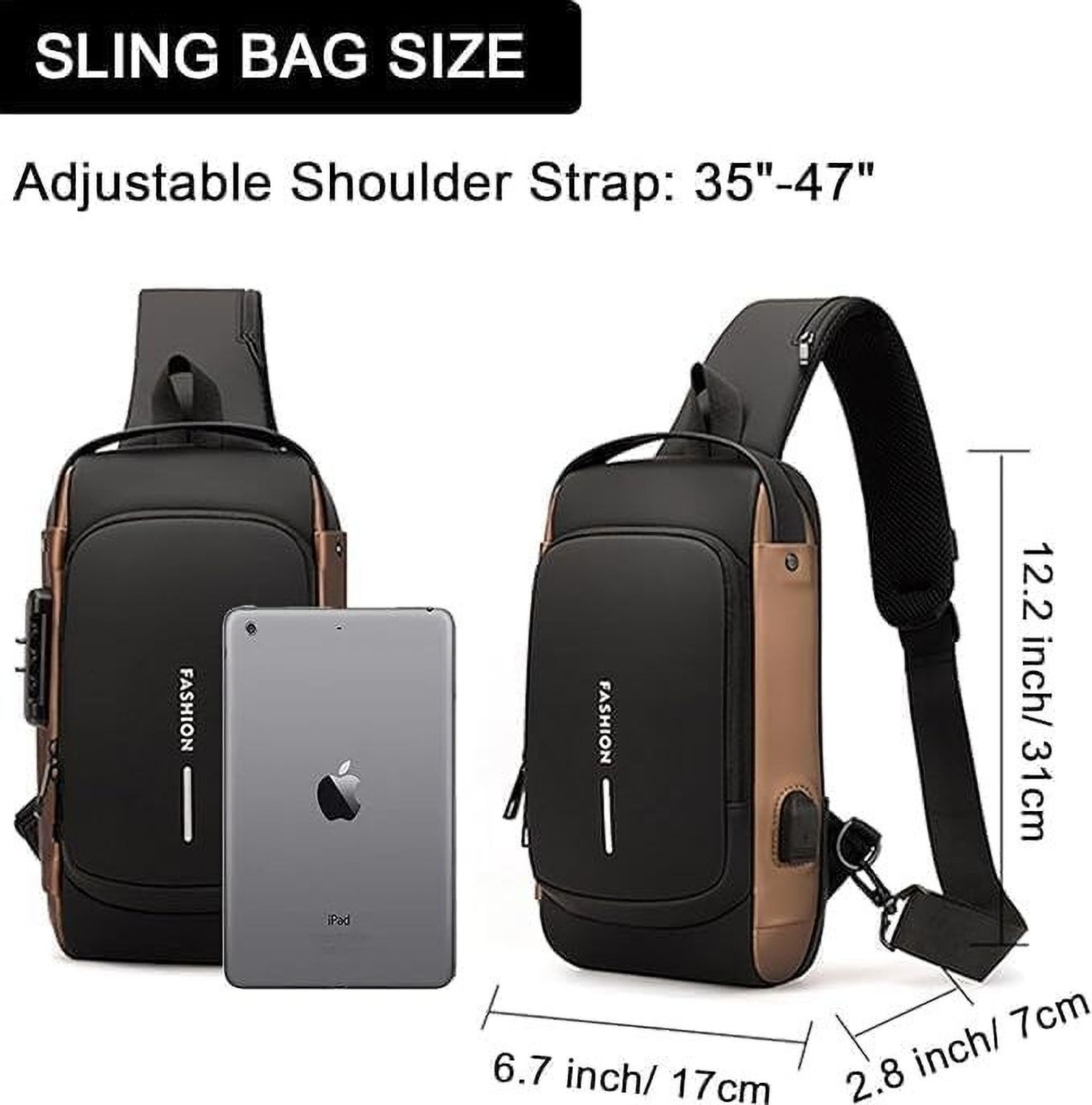 Image of lifeindia Black, Brown Sling Bag Anti-Theft Water-Resistant Portable Size Crossfit Side Sling Bag for Men Women