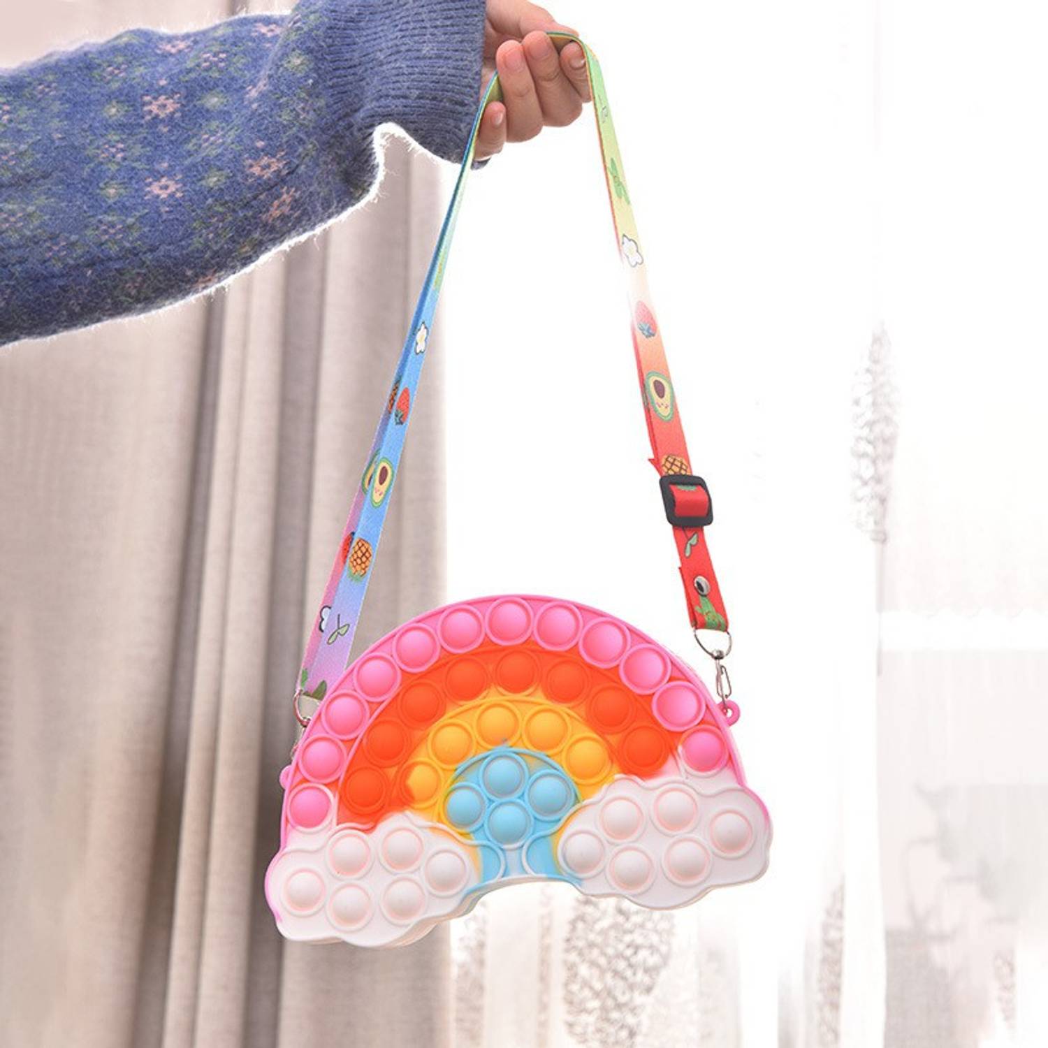 BANQLYN Multicolor Sling Bag Big Size rainbow push Pop itting Bag Fidget toy Decompression Popper Bubble Toy