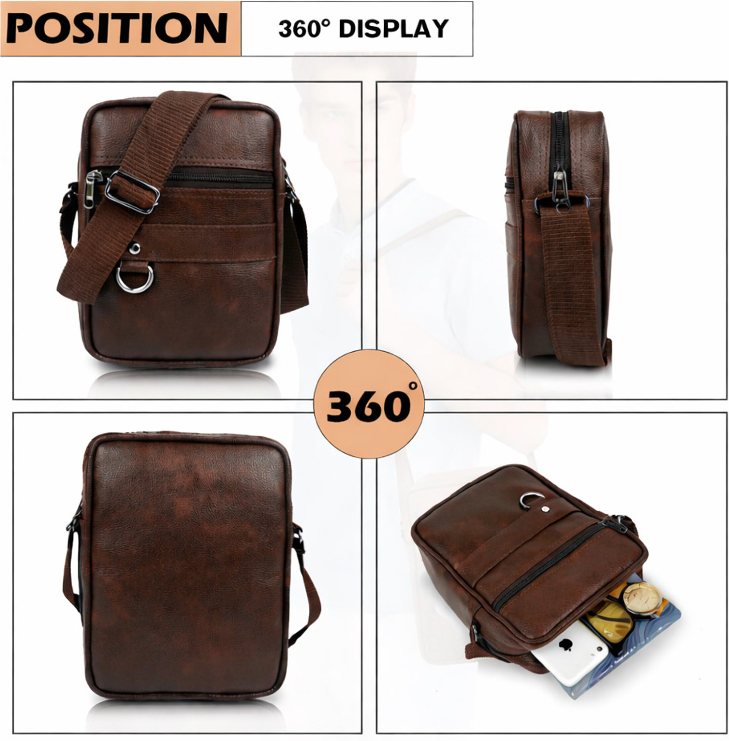 Image of CRAR ENTERPRISES Brown Sling Bag Premium PU Leather Sling Bag for Men | Crossbody Travel Messenger Side Bag