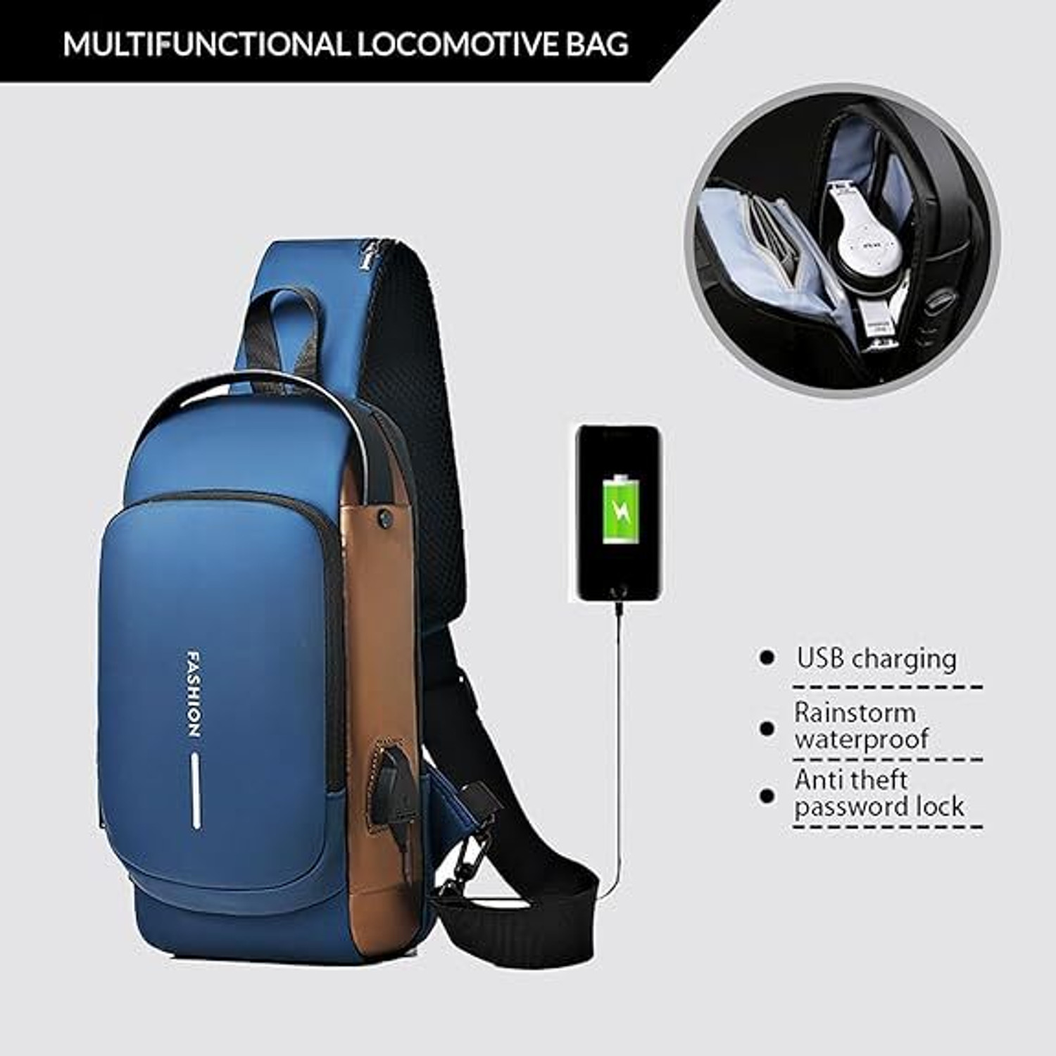 Image of Techmaze Men's High-Grade Password Lock Chest Bag Portable Men's Bag Motorcycle Bag Chest Waterproof Backpack