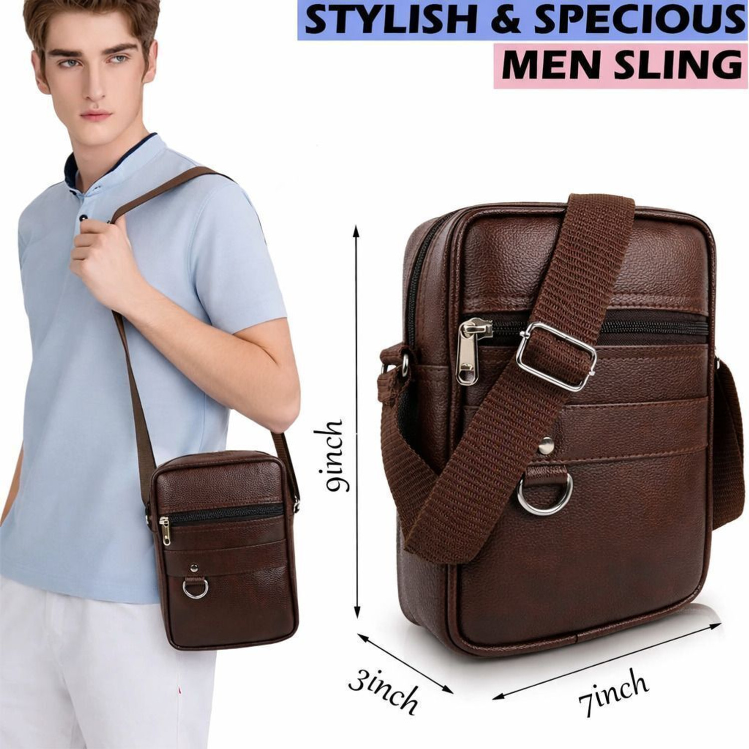 Image of SRACO Brown Sling Bag Stylish Cross Body Sling bag for Office, Cash, Business Collection, Travelling