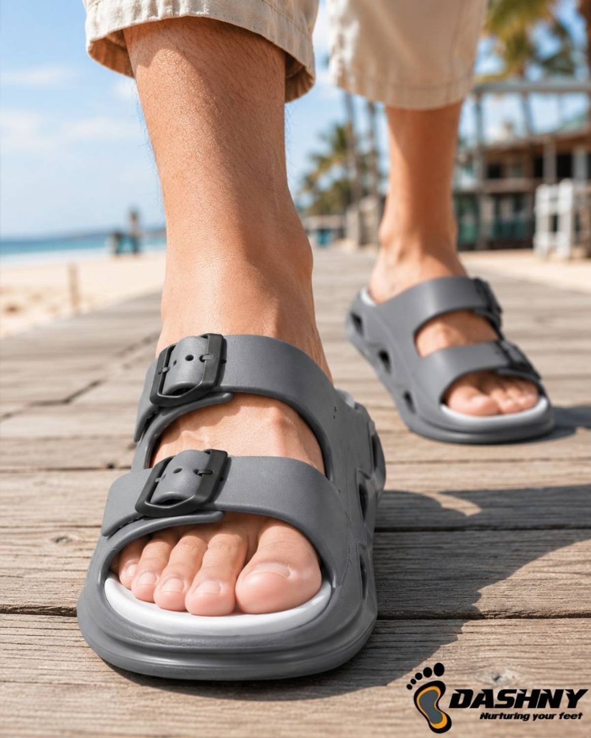 DASHNY Men Adjustable Double Strap Cushioned Slides