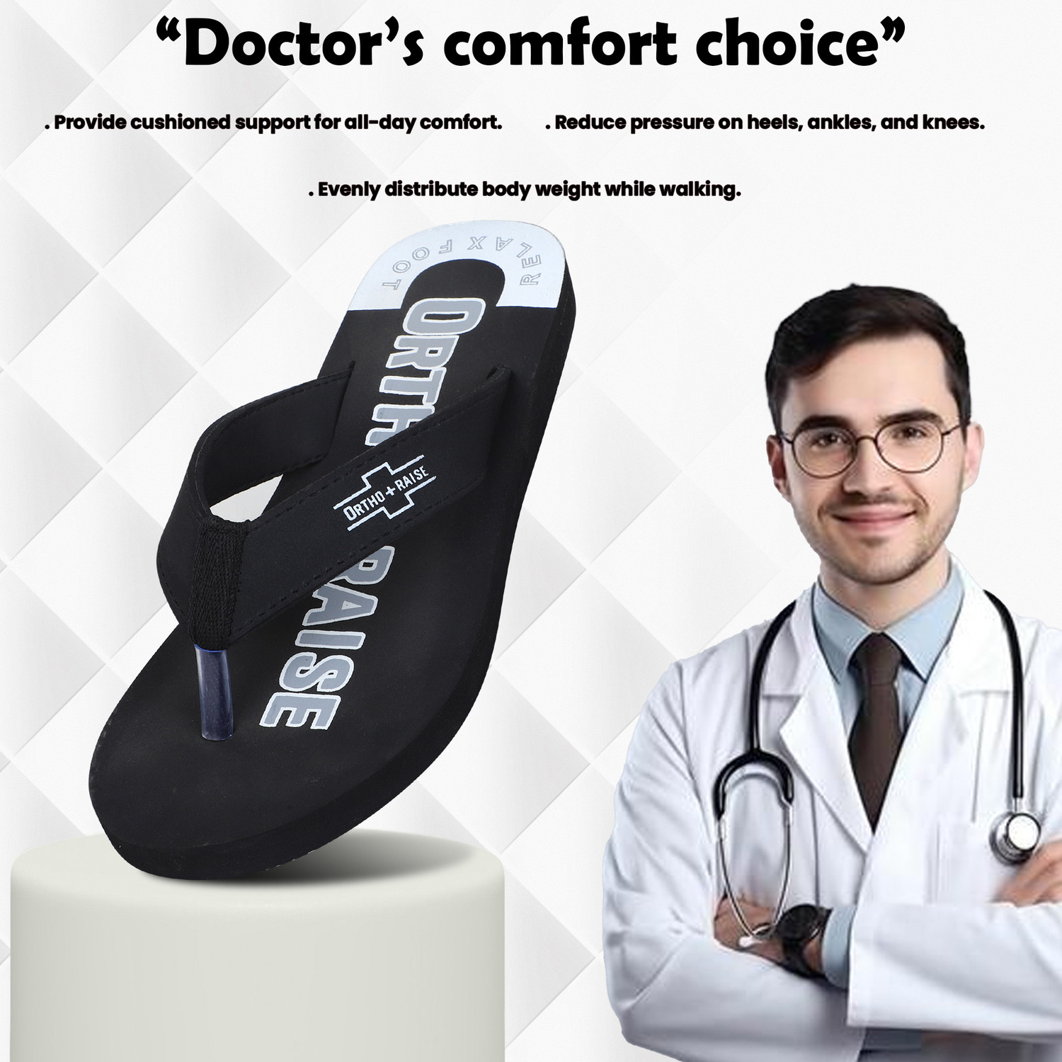 Image of ORTHORAISE Men Extra Soft Orthopaedic Slippers|Arch Support & Pain Relief Flip Flops