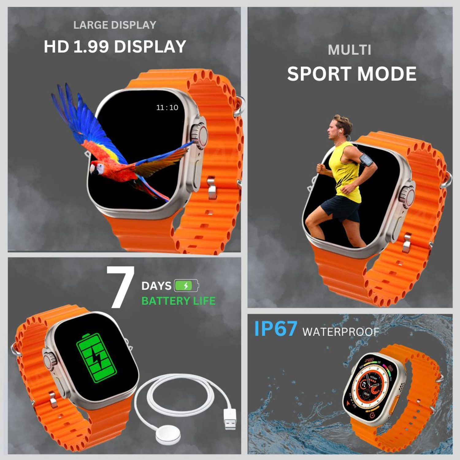 Image of TECHIO T800 Bluetooth Calling Touch Watch with IP67 Waterproof Music Play Smartwatch