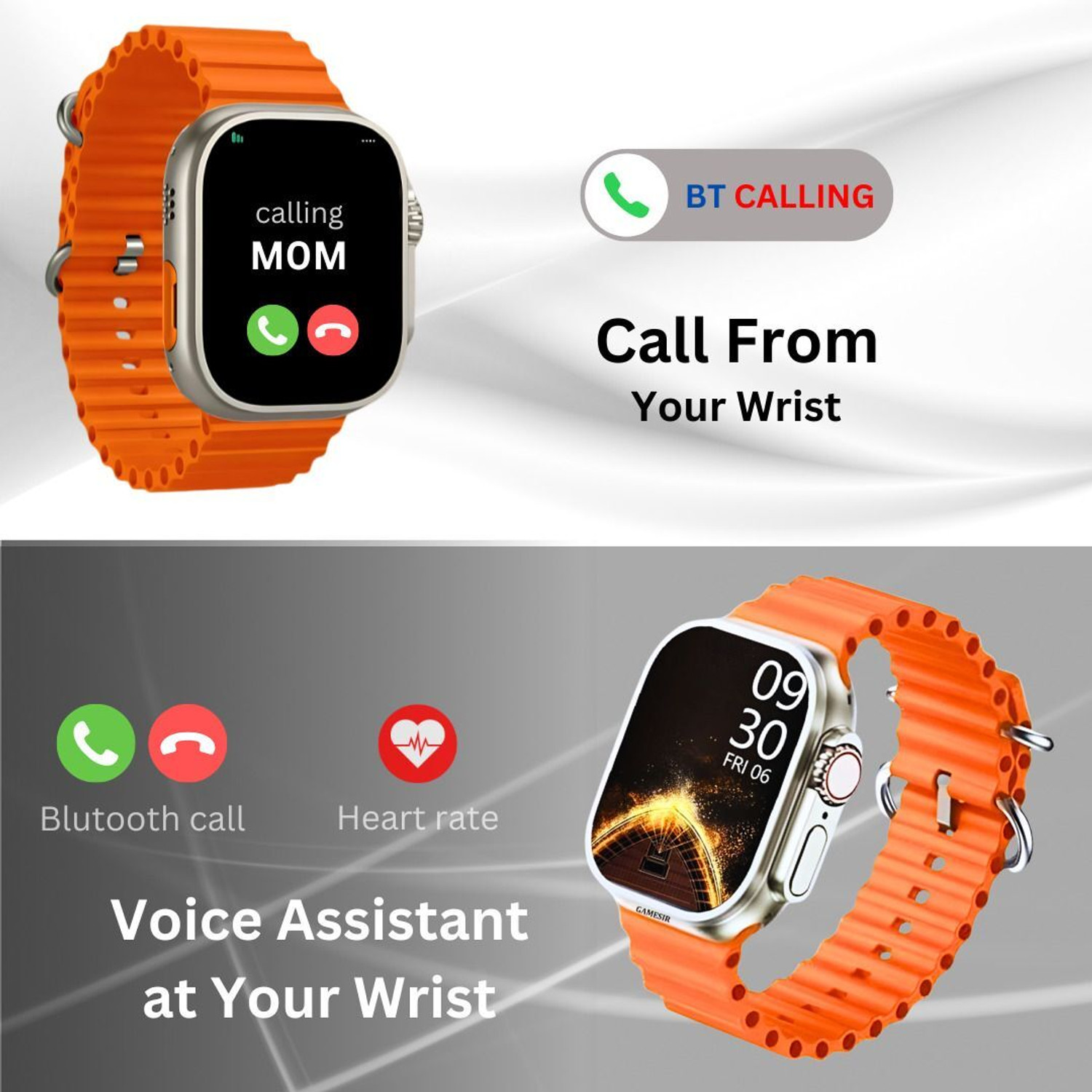 Image of TECHIO T800 Bluetooth Calling Touch Watch with IP67 Waterproof Music Play Smartwatch