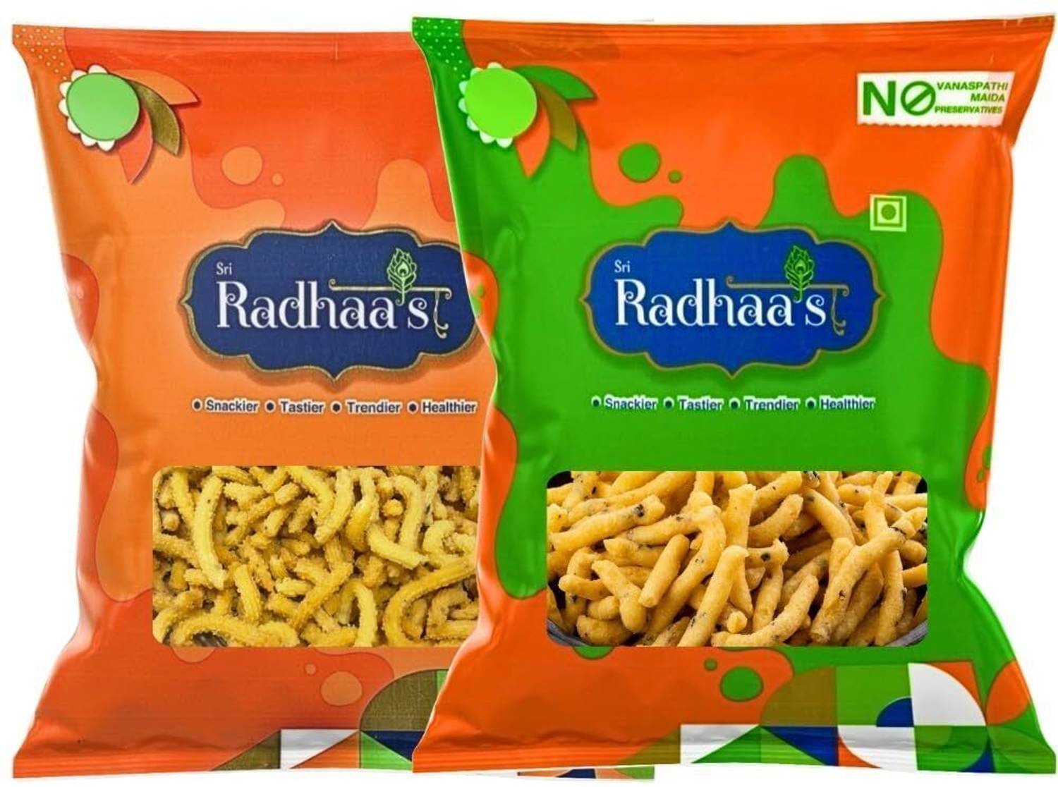 Sri Radhaa's Butter Murukku & Pepper Sev Combo | Crispy South Indian Namkeen Snacks 150g Each Sev