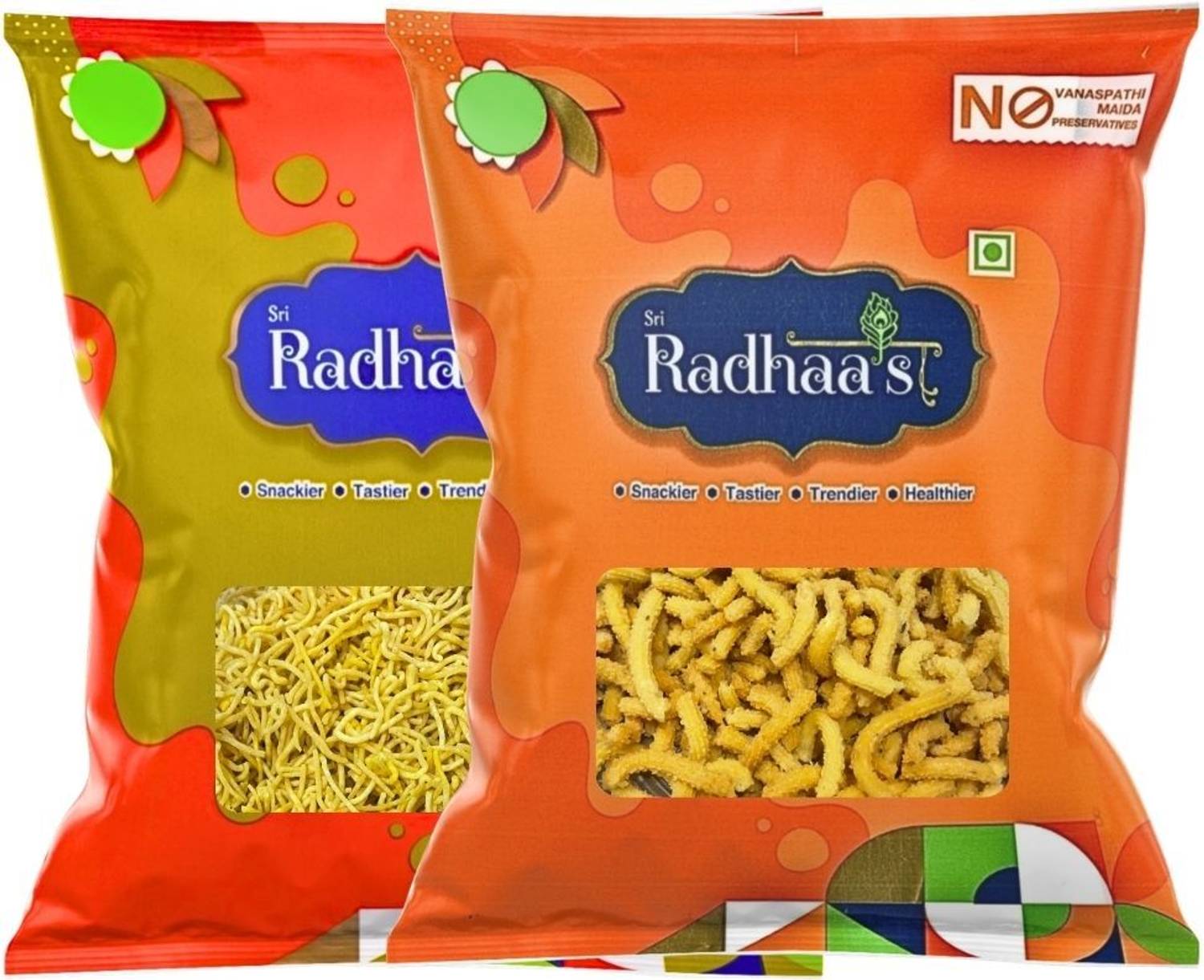 Sri Radhaa's Ompodi Bhujia & Butter Murukku Combo-150g Each | South Indian Namkeen Sev Snacks Sev