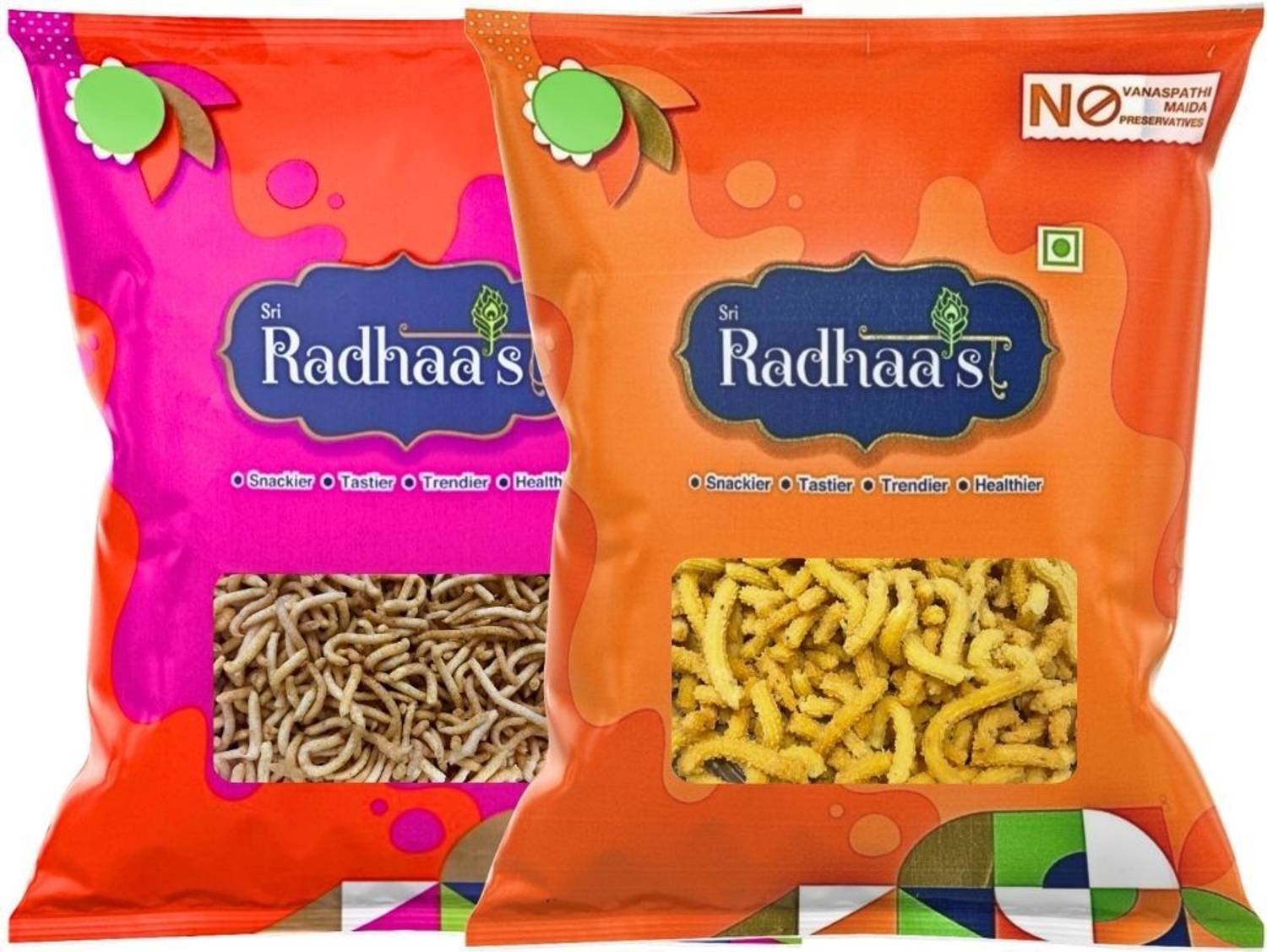 Sri Radhaa's Butter Murukku & Kara Sev Combo-150g Each |Crispy South Indian Namkeen Snacks Sev