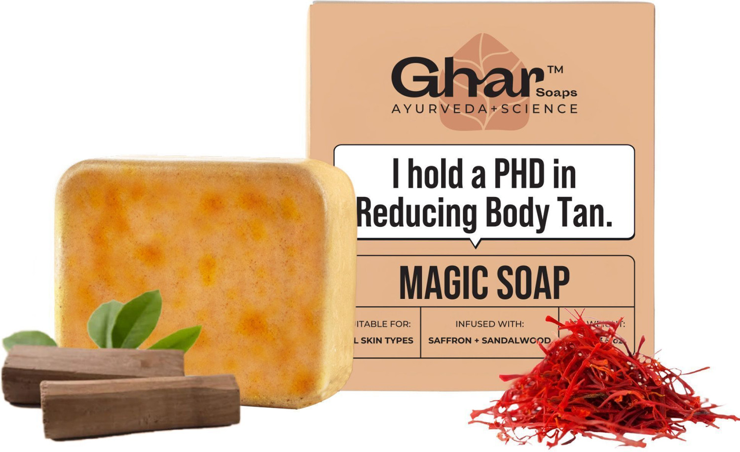 Image of Ghar Soaps Magic Soap Sandal Wood And Saffron for DeTan and Glowing Brightening Skin
