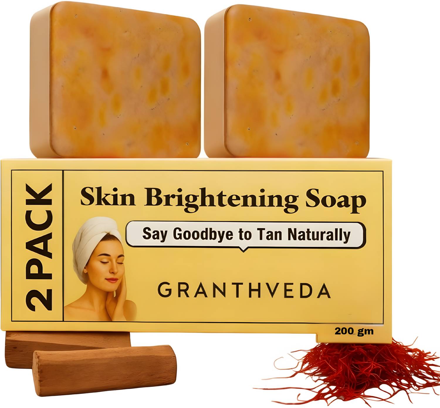 GRANTHVEDA Magic Soap Sandal Wood And Saffron for DeTan and Glowing Brightening Skin - Image 1