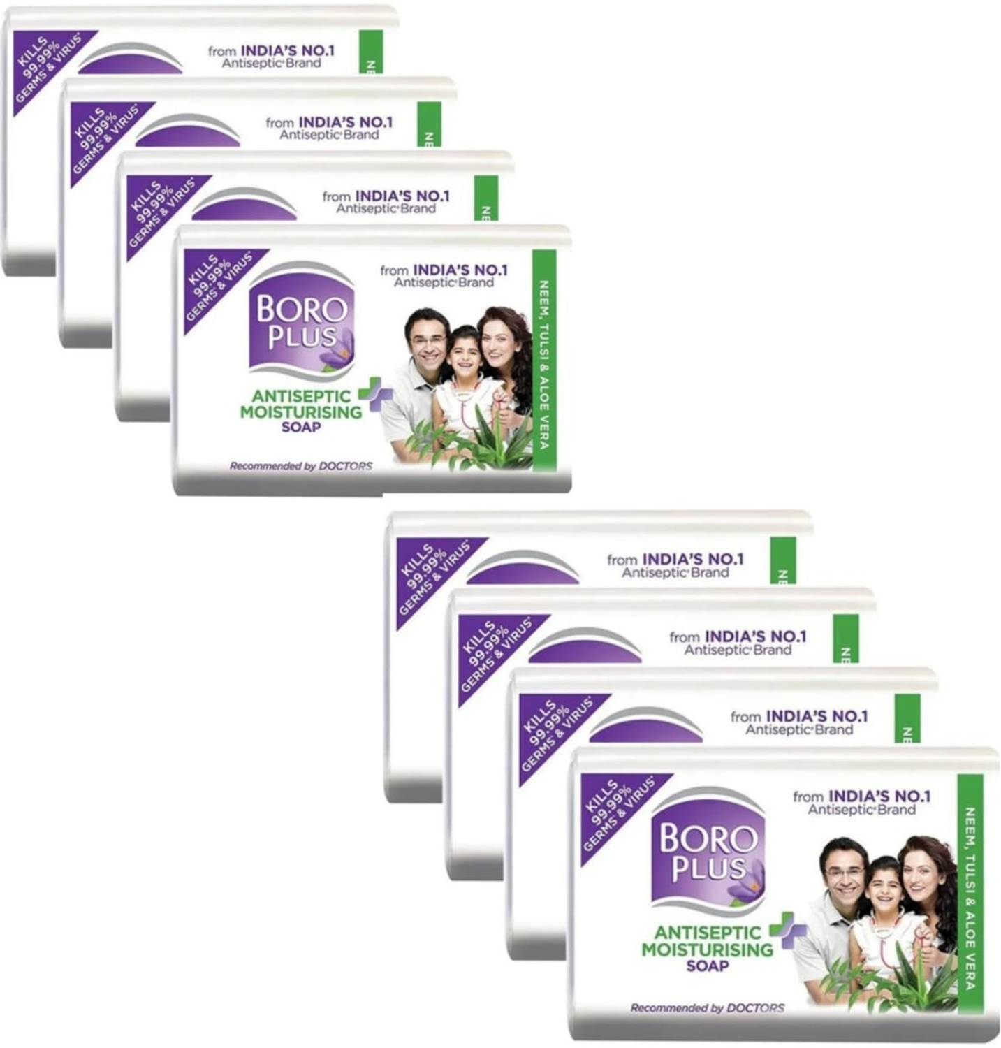 BOROPLUS Antiseptic Moisturising Soap Neem,Tulsi & Aloe Vera Soap 125gm (Pack Of 8)