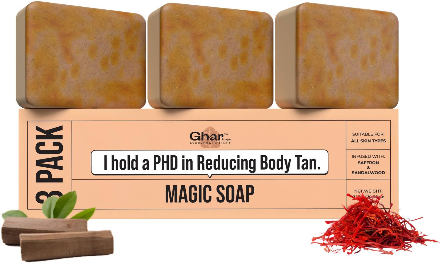 Ghar Soaps Wood And Saffron Soap For Glowing & Refreshing Skin (p