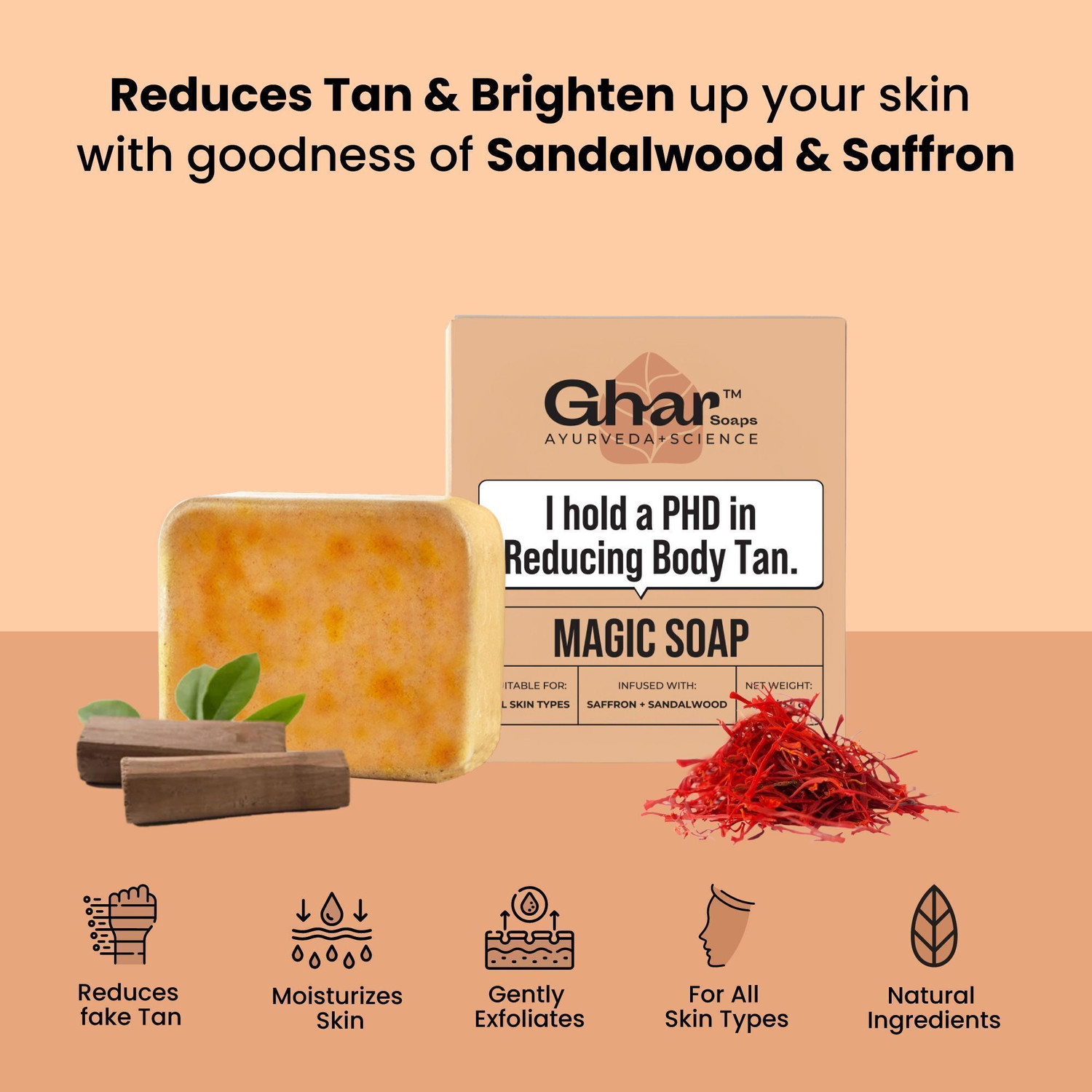 Image of Ghar Soaps Magic Soap Sandal Wood And Saffron for DeTan and Glowing Brightening Skin
