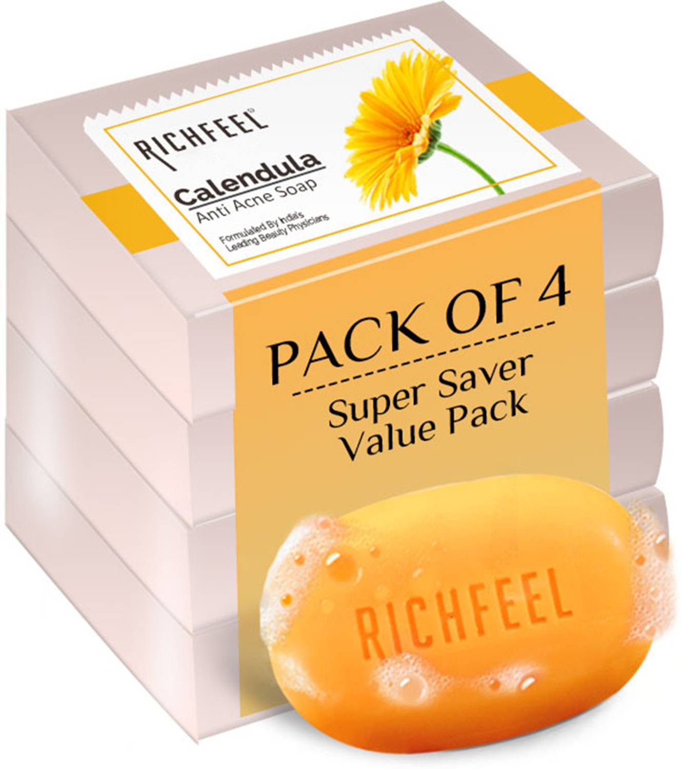 RICHFEEL Soap For Acne skin & Blemishes 75g (Pack of 4) (4 x 75
