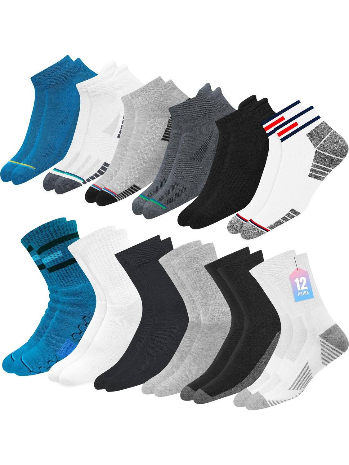 MXSOX Men Striped Ankle Length Socks Pack of 12 - Image 1