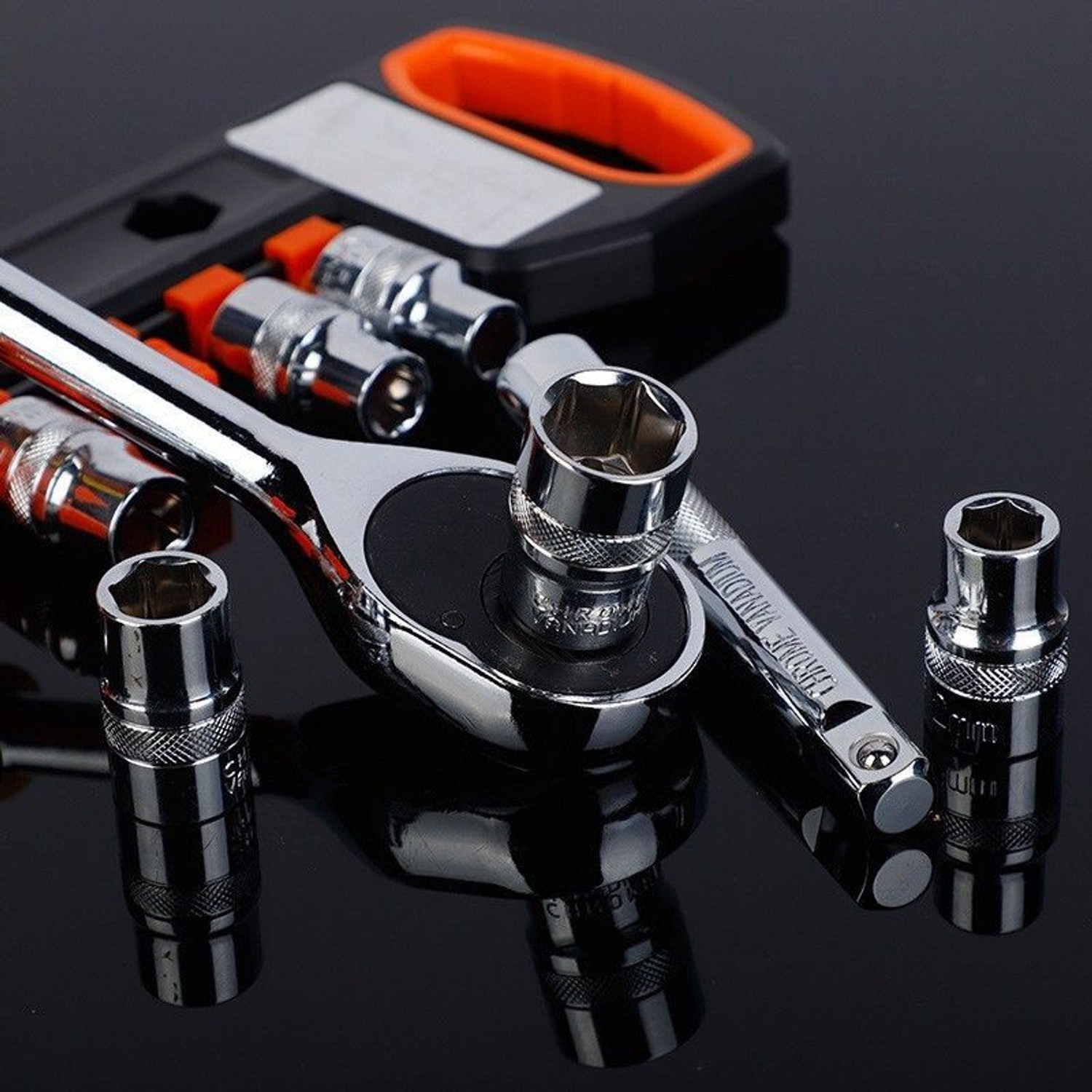 Image of amozkart 1 /4 inch Hexagon socket 12pc set Chrome Vanadium Steel Spanner Tool kitF62 Socket Set