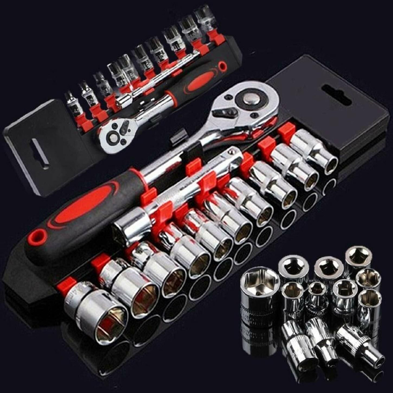 Image of amozkart 1 /4 inch Hexagon socket 12pc set Chrome Vanadium Steel Spanner Tool kitF62 Socket Set