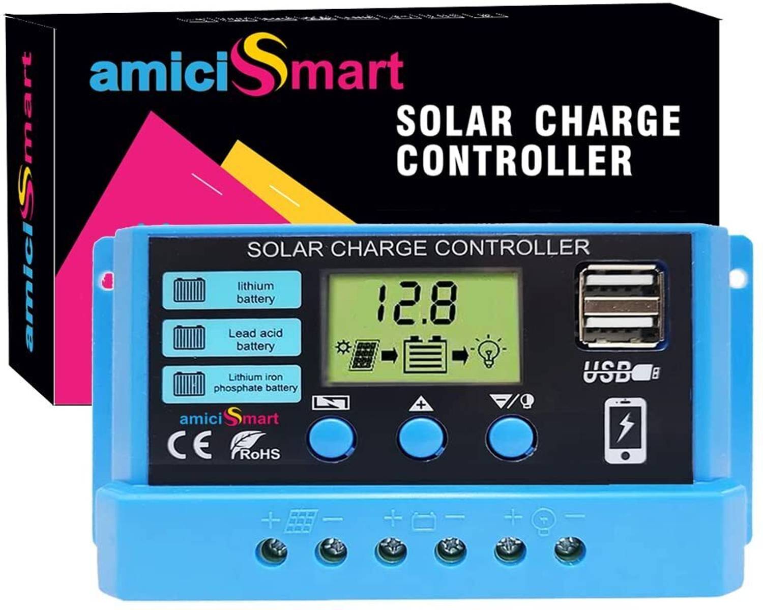 amiciSmart 10A Solar Charger Controller 12V/24V - Image 1