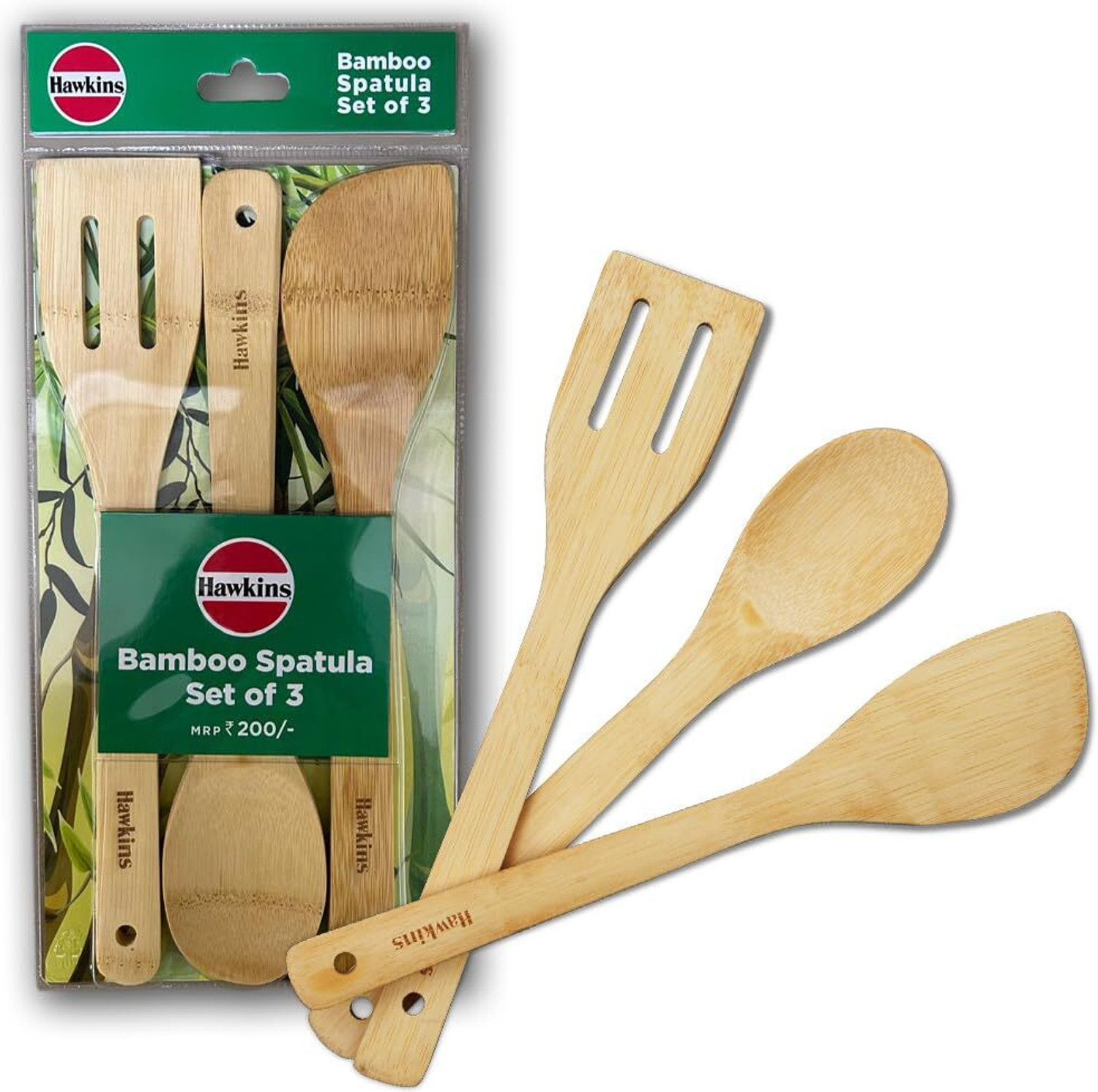 Image of Hawkins Bamboo Spatula Set of 3, Natural Handmade Bamboo Spatulas Wooden Spatula