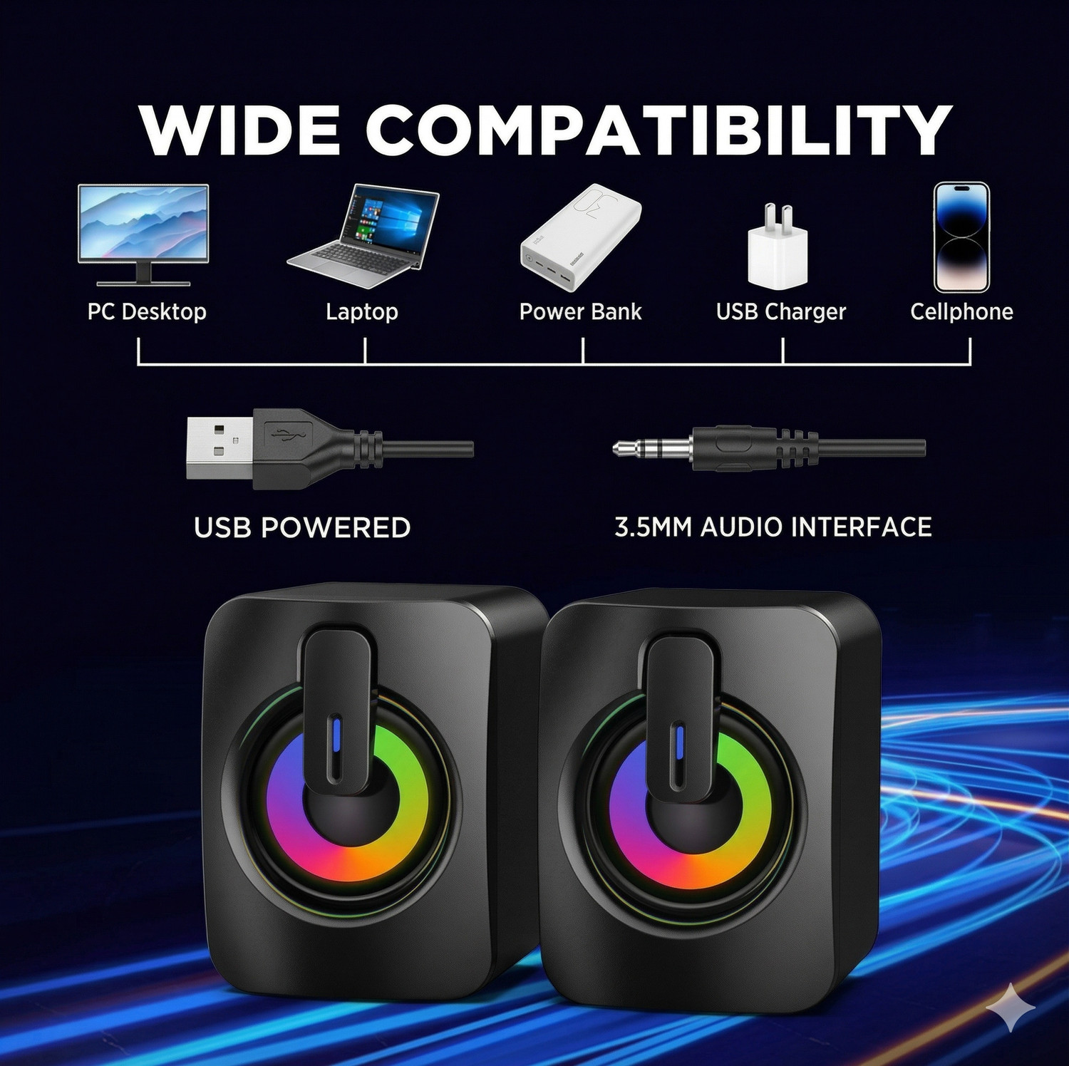 Image of JAXTER RGB LED Computer Speakers with USB Power & Stereo Sound for PC /Laptop 10 W Bluetooth Laptop /Desktop Speaker