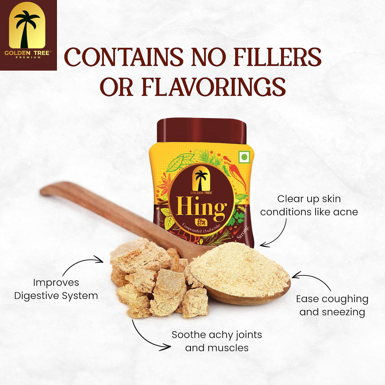 Image of Golden Tree 100% Premium Compounded Hing (Asafoetida) No Additives| Organic Authentic & Pure