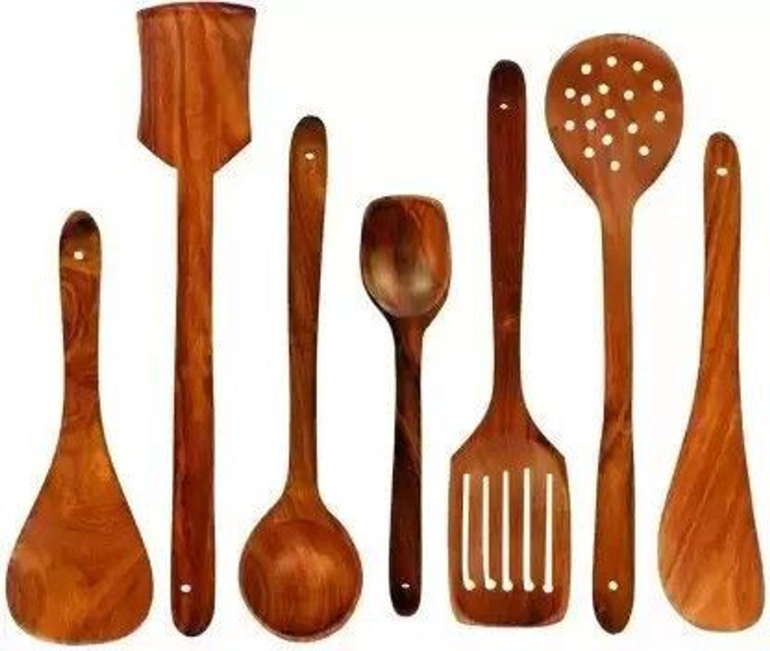 Image of Ruby Perl NON Disposable Wooden Serving Spoon, Salad Spoon, Measuring Spoon, Table Spoon Set (Pack of 7) Wooden Serving Spoon Set (Pack of 7)
