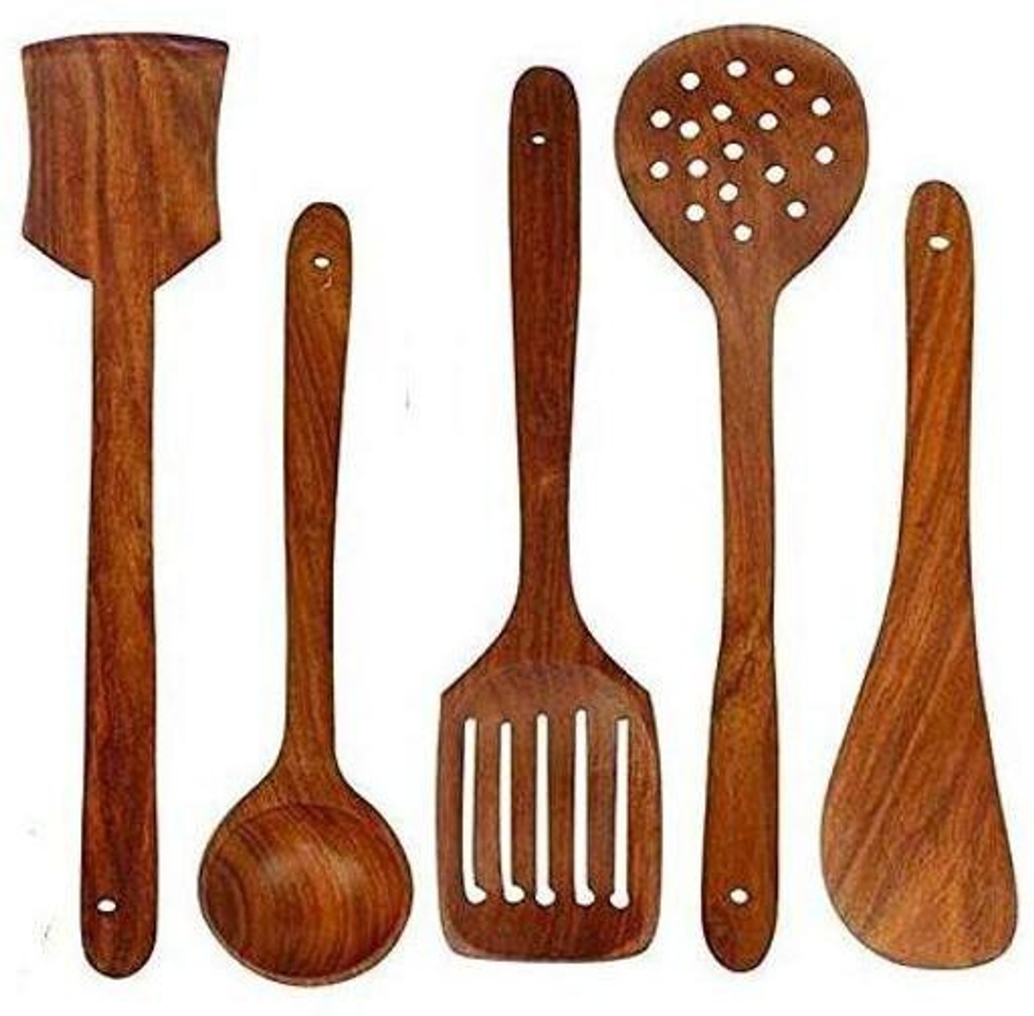 Image of pahadi lala Wood Serving and Cooking Spoon Kitchen Tools Set of 5 Wooden Serving Spoon Set