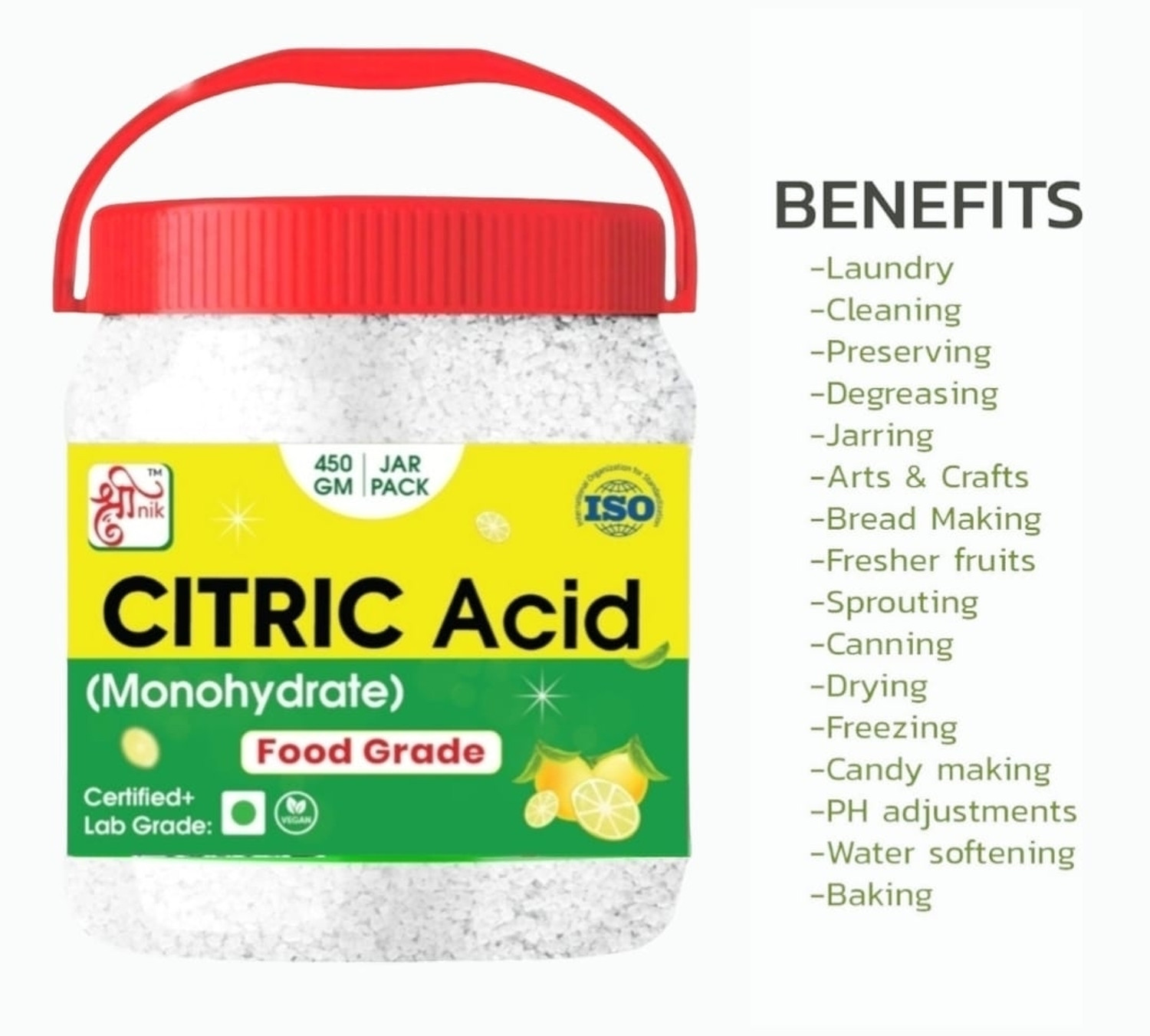Image of hinik Pure Citric Acid crystal (Nimbu Sat ) for Cleaning-Food Grade-Multiple Use 450gm Stain Remover (450 g)