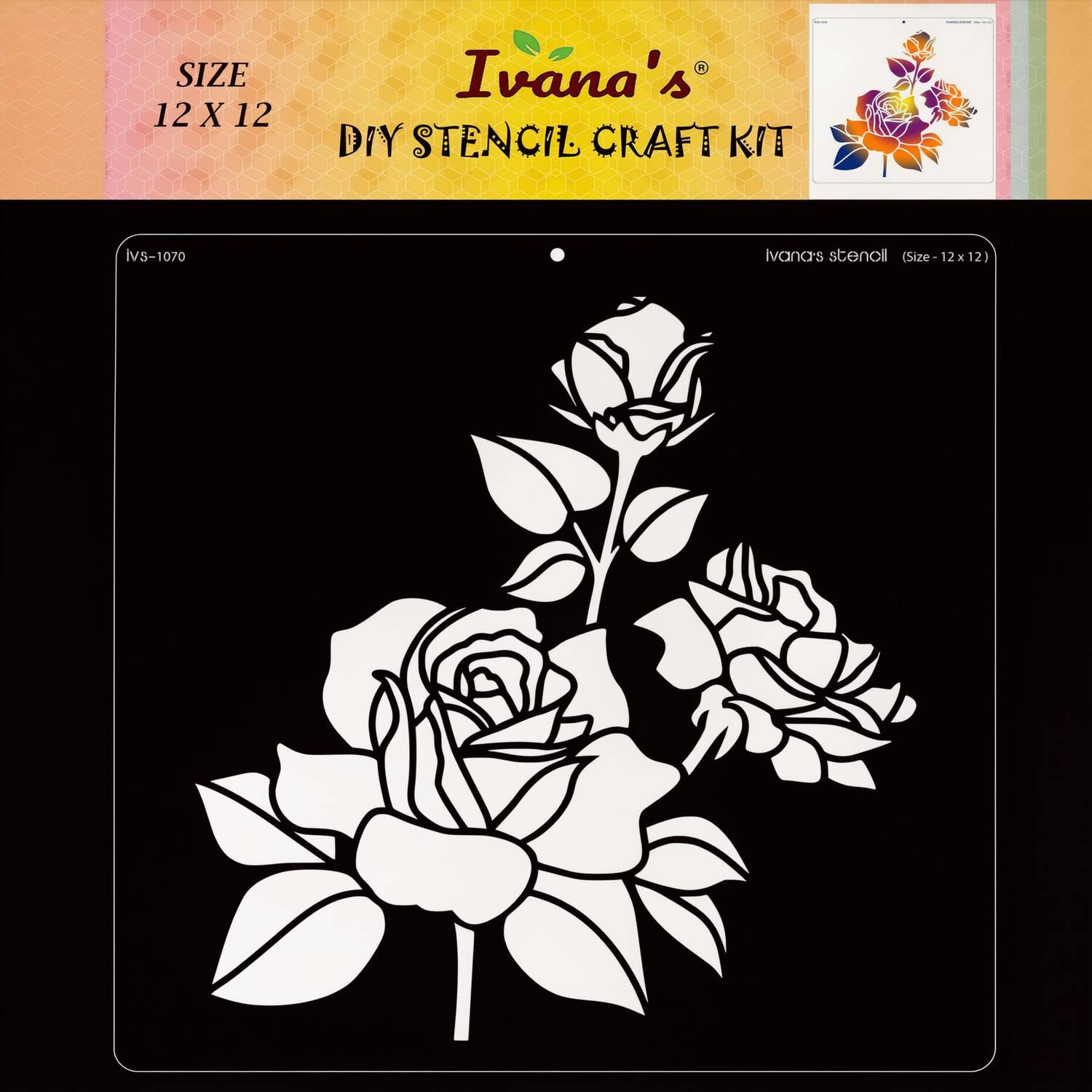 IVANA'S Rose design Stencil for Art & Craft , Reusable DIY Decorative Stencil IVS-1070 for Painting on Canvas, Fabric, Cloth, Paper, Glass and Wall,Size-12 x 12 inch, Stencil