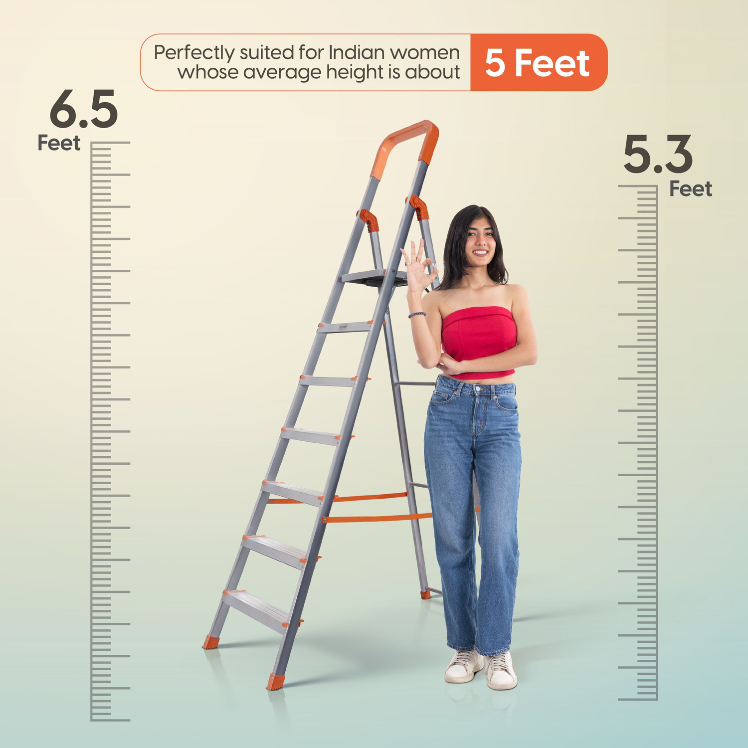 Image of ProHome 7 Steps Premium Heavy Platform Aluminum Ladder for Household with 5 Anti Skid shoes Aluminium Ladder