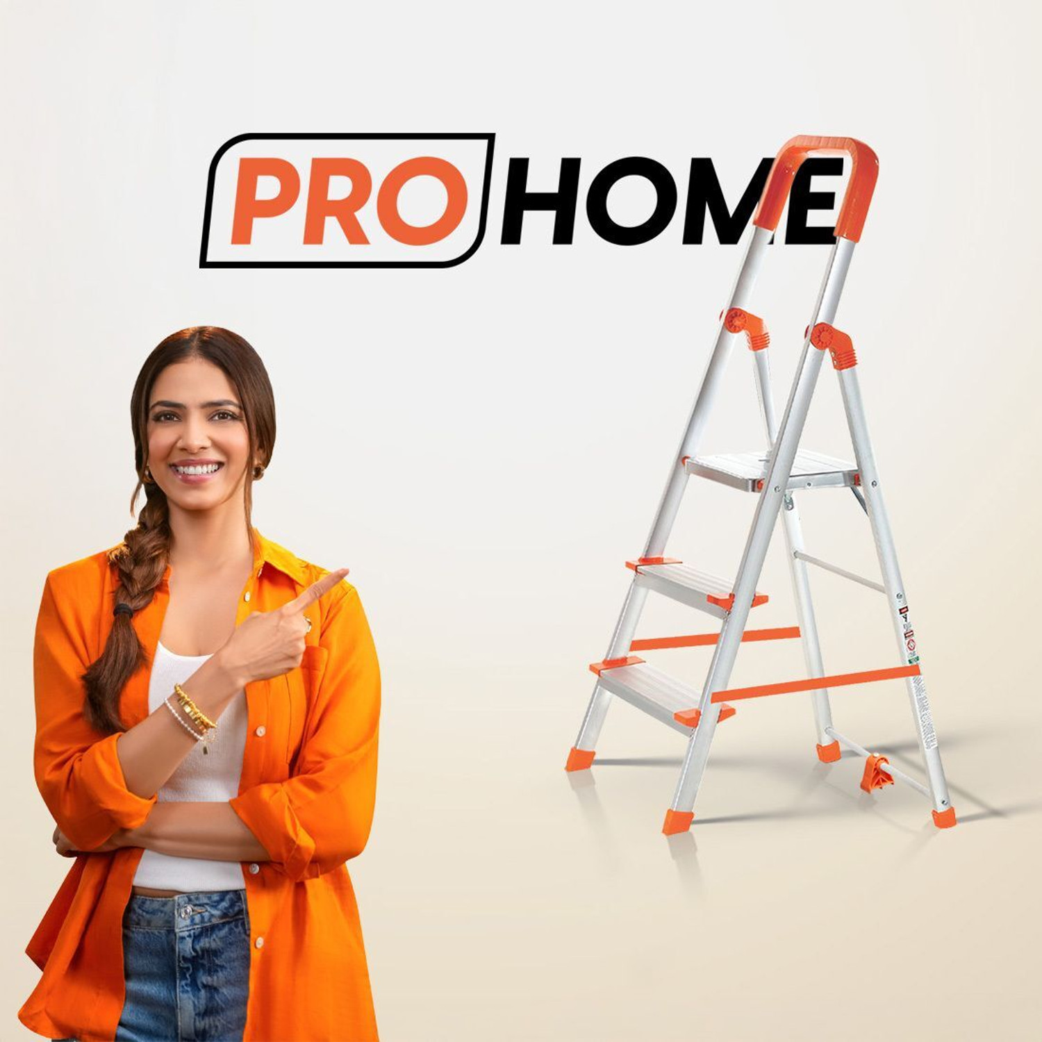 Image of ProHome 3 Steps Premium Heavy Platform Aluminum Ladder for Home with 5 Anti Skid shoes Aluminium Ladder