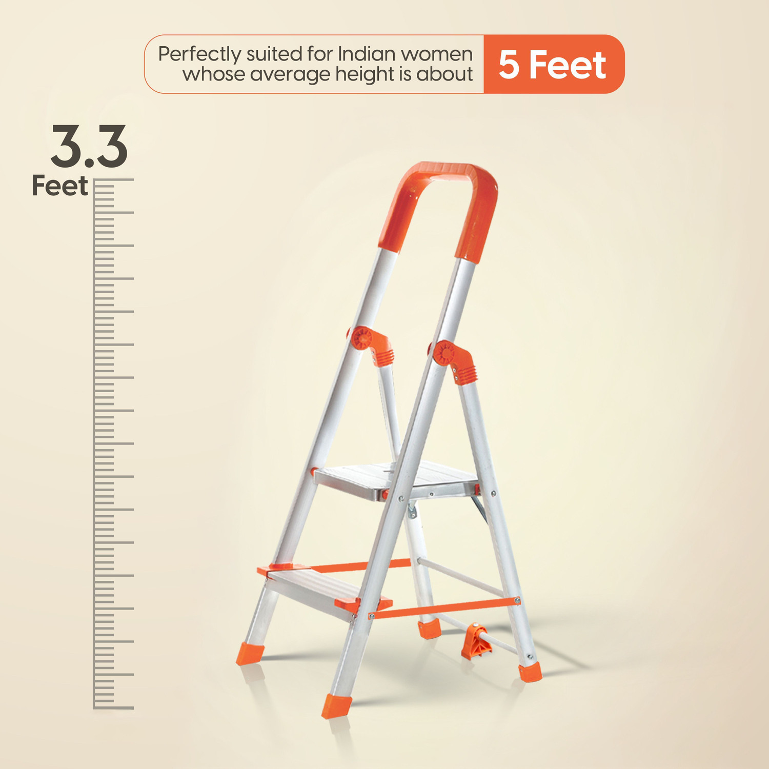 Image of ProHome 2 Steps Premium Heavy Platform Aluminum Ladder for Household with 5 Anti Skid shoes Aluminium Ladder