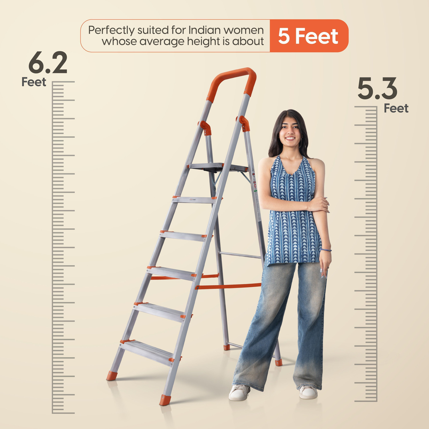Image of ProHome 6 Steps Premium Heavy Platform Aluminum Ladder for Household with 5 Anti Skid shoes Aluminium Ladder