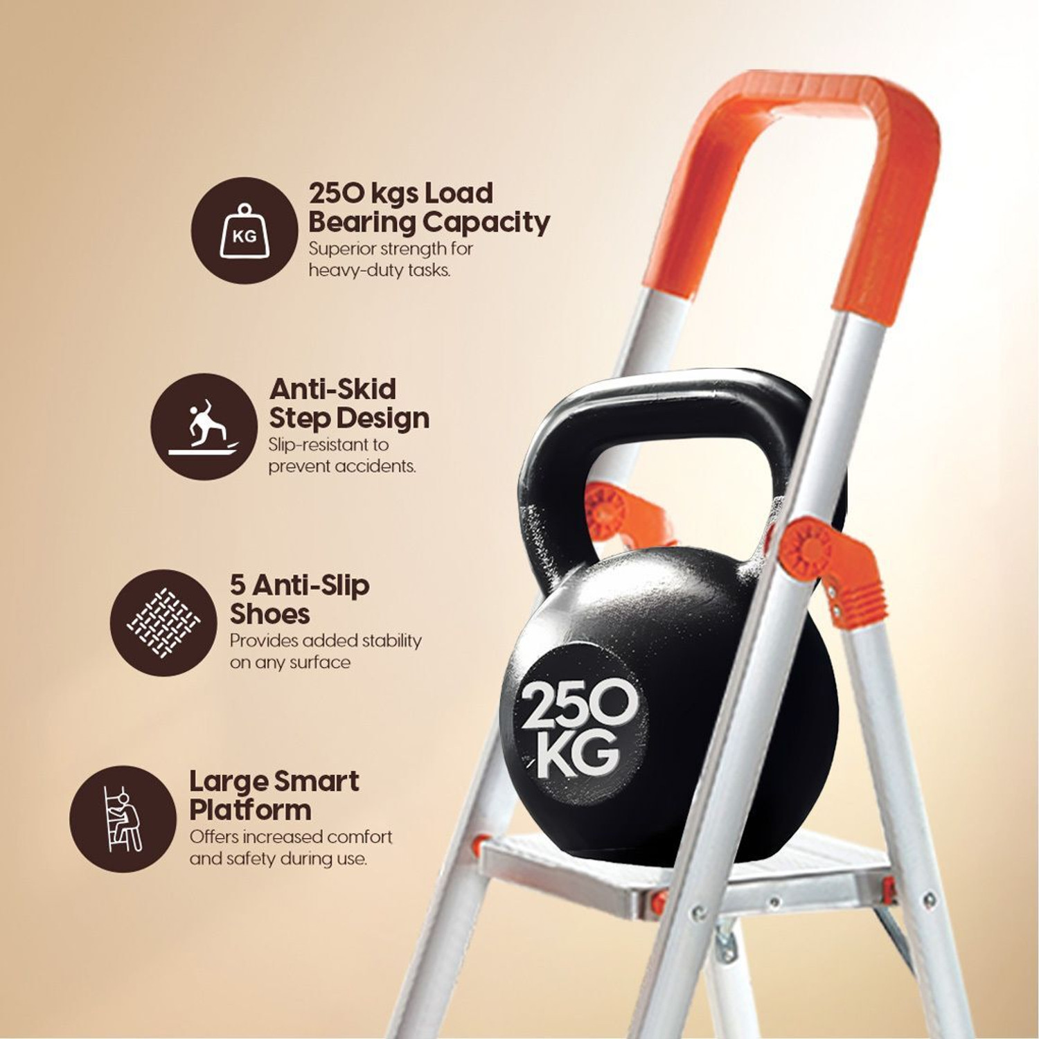 Image of ProHome 3 Steps Premium Heavy Platform Aluminum Ladder for Home with 5 Anti Skid shoes Aluminium Ladder