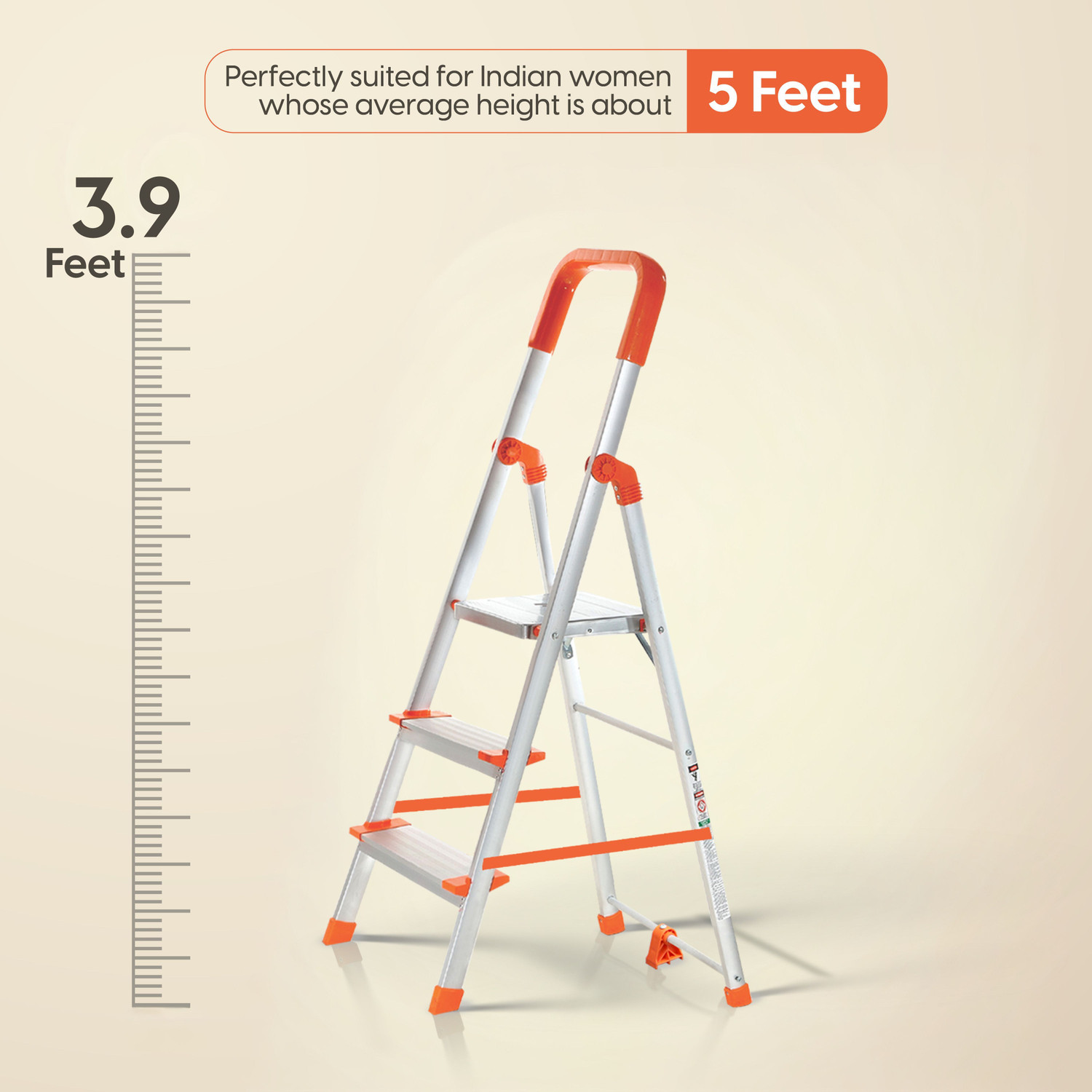 Image of ProHome 3 Steps Premium Heavy Platform Aluminum Ladder for Home with 5 Anti Skid shoes Aluminium Ladder